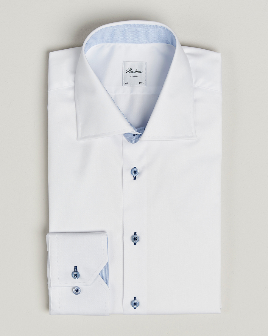 Herre | Skjorter | Stenströms | Regular Fit Contrast Cut Away Shirt White