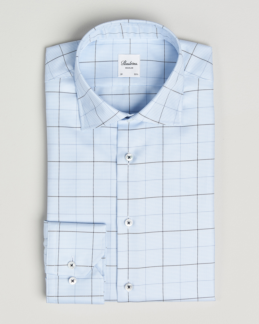 Herre | Skjorter | Stenströms | Regular Fit Cut Away Windowpane Shirt Blue