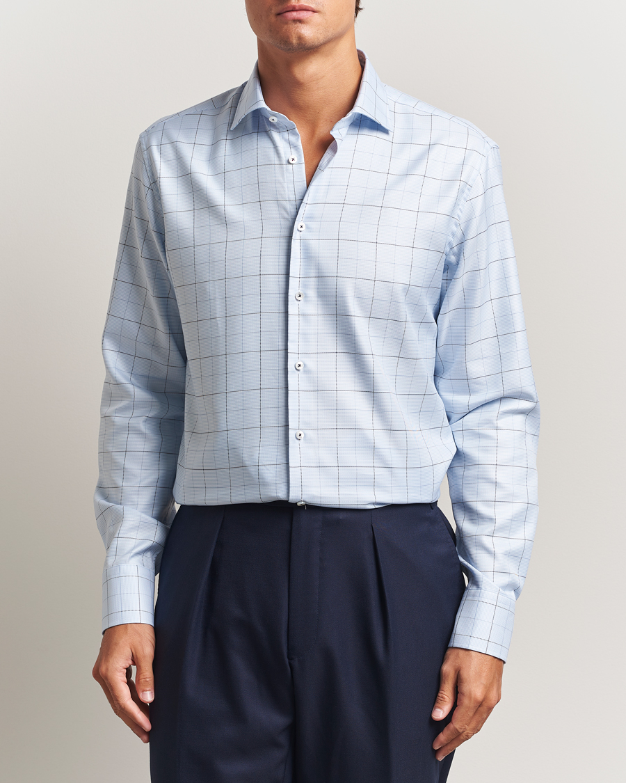 Herre | Skjorter | Stenströms | Regular Fit Cut Away Windowpane Shirt Blue