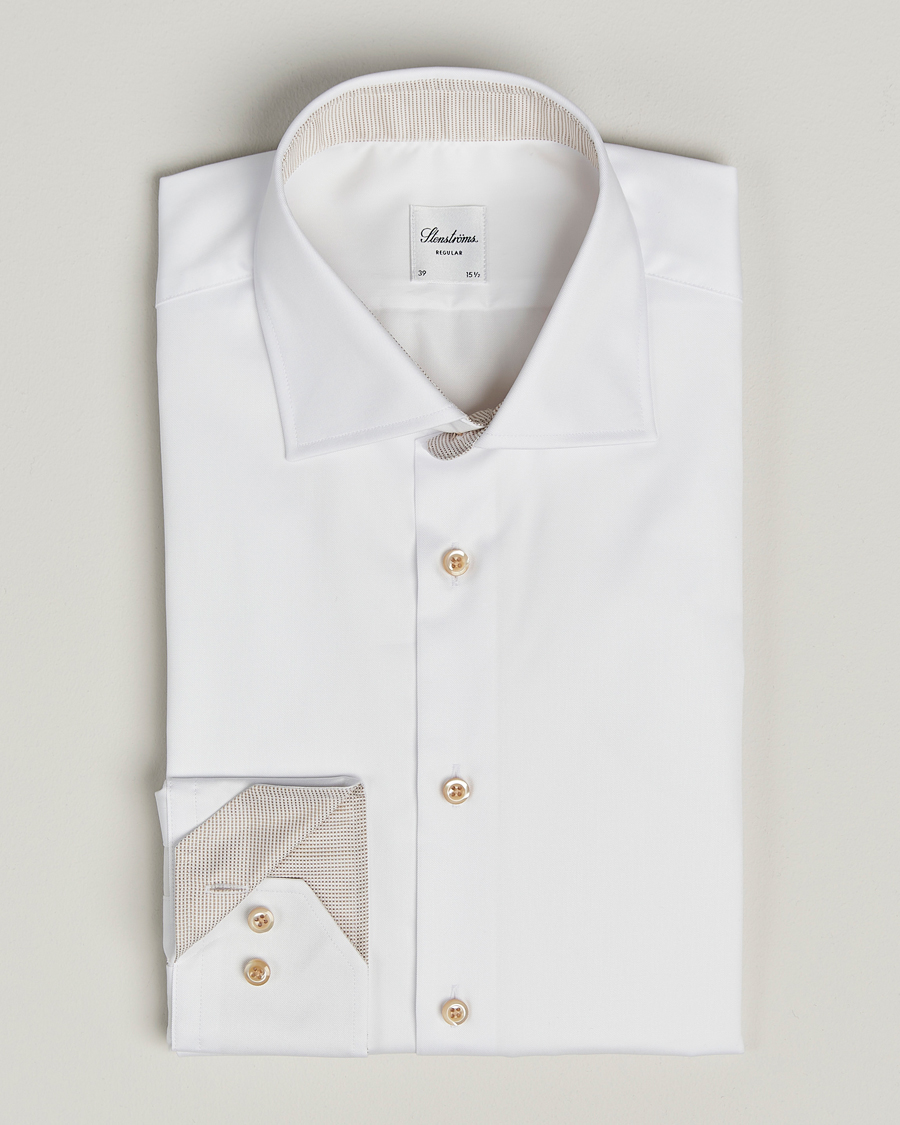 Herre | Skjorter | Stenströms | Regular Fit Contrast Cotton Shirt White