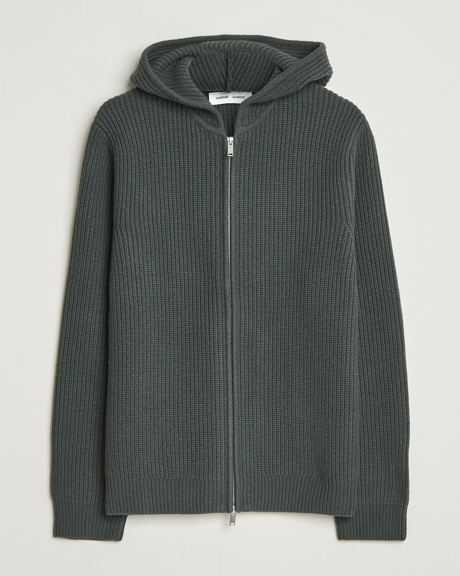 Herre | Trøjer | Samsøe Samsøe | Isak Heavy Knitted Full Zip Hoodie Dark Evergreen