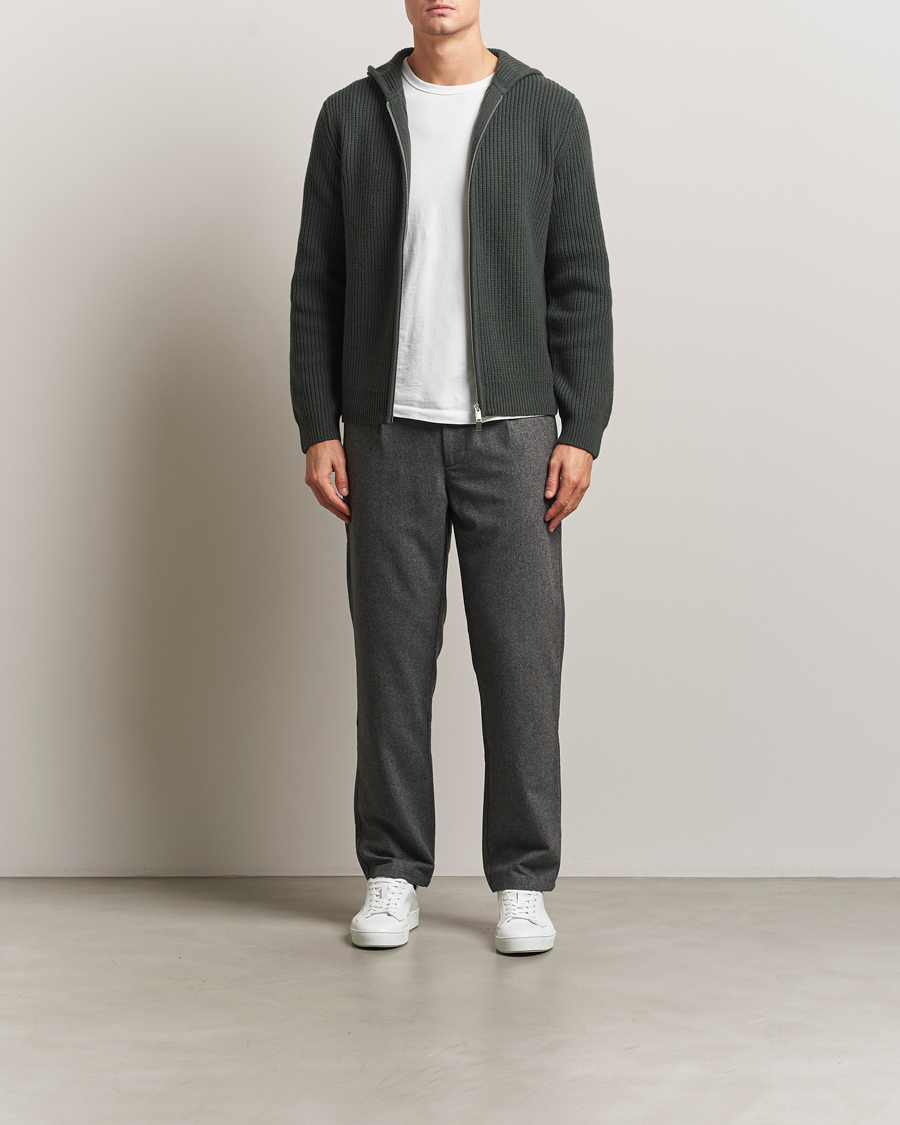 Herre | Trøjer | Samsøe Samsøe | Isak Heavy Knitted Full Zip Hoodie Dark Evergreen