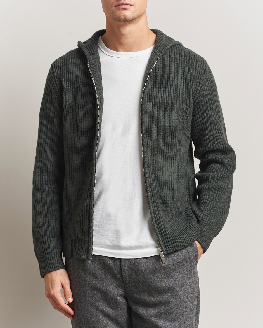 Herre | Trøjer | Samsøe Samsøe | Isak Heavy Knitted Full Zip Hoodie Dark Evergreen