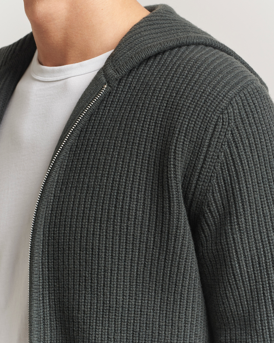 Herre | Trøjer | Samsøe Samsøe | Isak Heavy Knitted Full Zip Hoodie Dark Evergreen