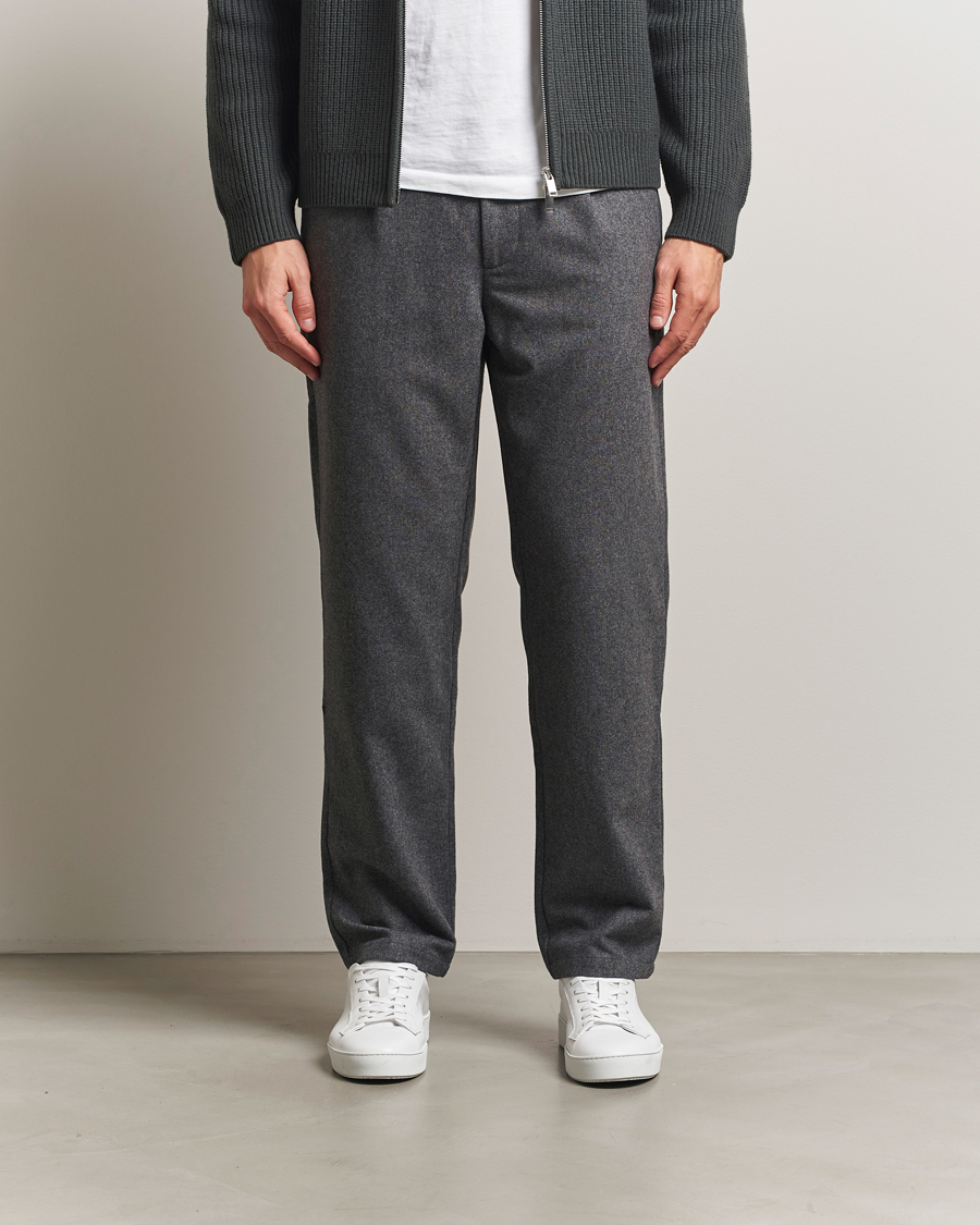 Herre | Bukser | Samsøe Samsøe | Bertil Flannel Drawstring Trousers Dark Grey Melange