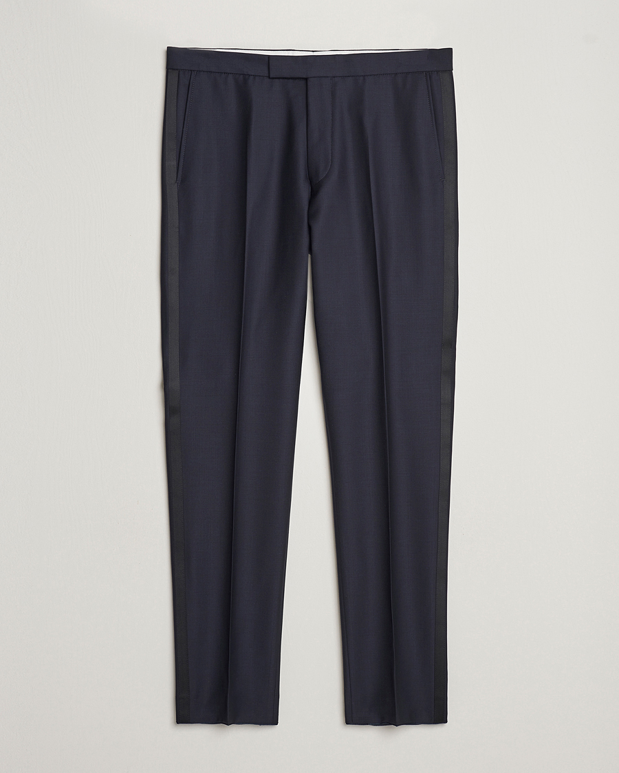 Herre | Bukser | Oscar Jacobson | Denz Wool Tuxedo Trousers Navy