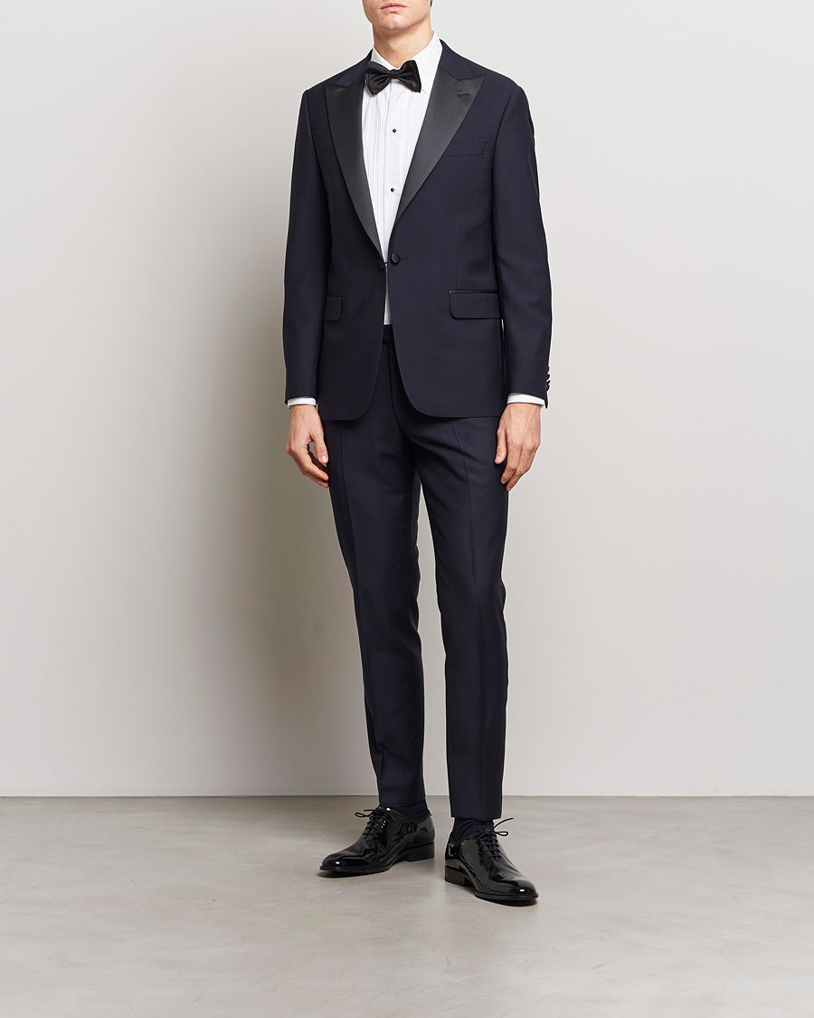 Herre | Bukser | Oscar Jacobson | Denz Wool Tuxedo Trousers Navy