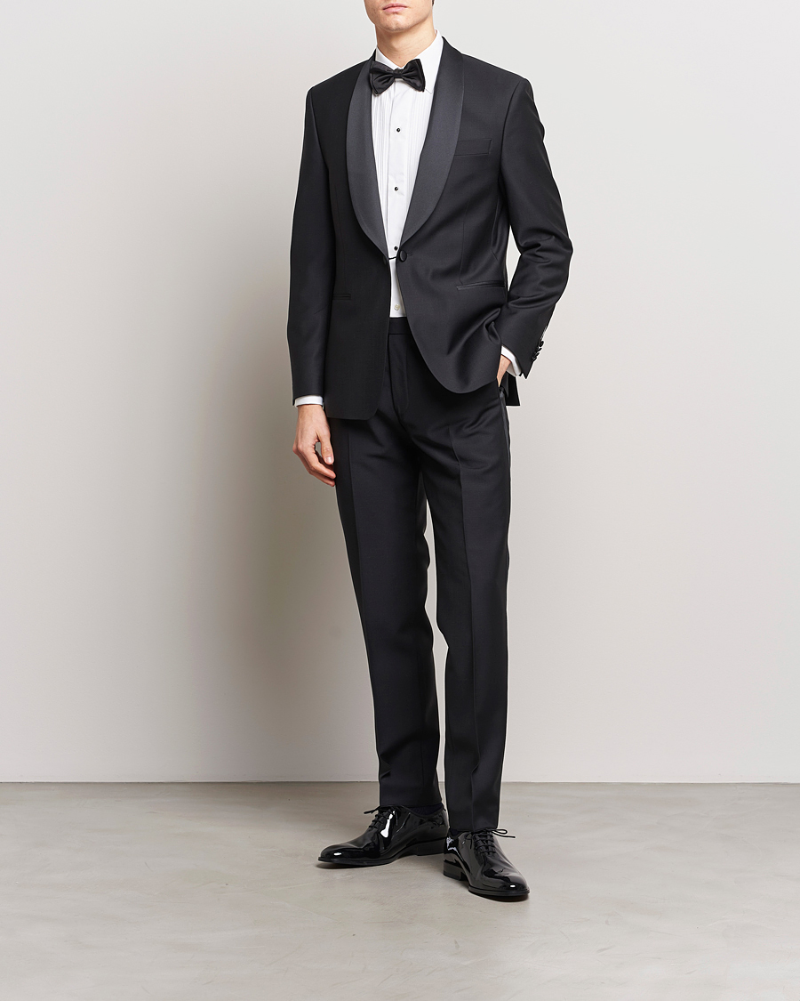 Herre | Bukser | Oscar Jacobson | Denz Straight Wool Tuxedo Trousers Black