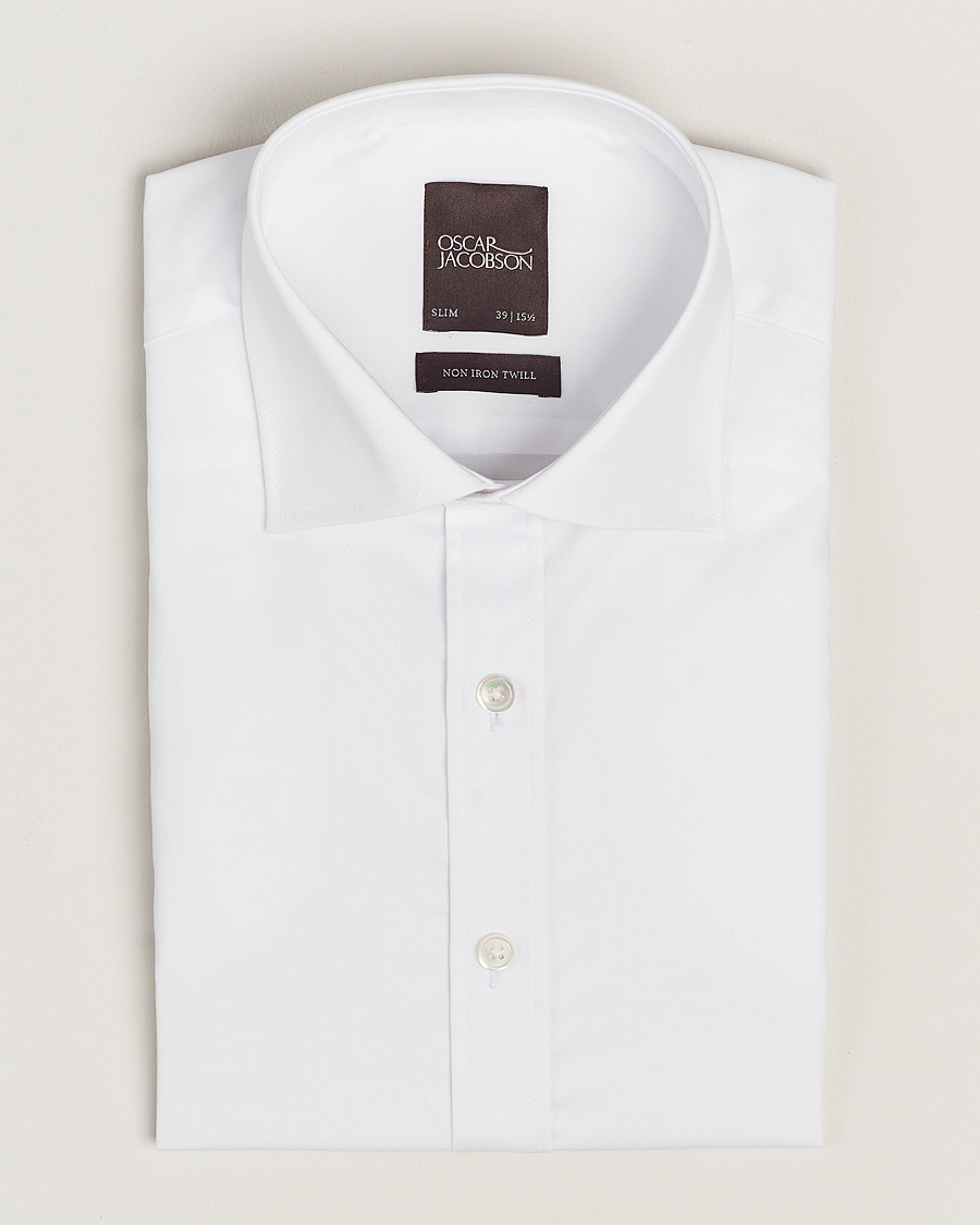 Herre | Skjorter | Oscar Jacobson | Slim Fit Cut Away Non Iron Twill White
