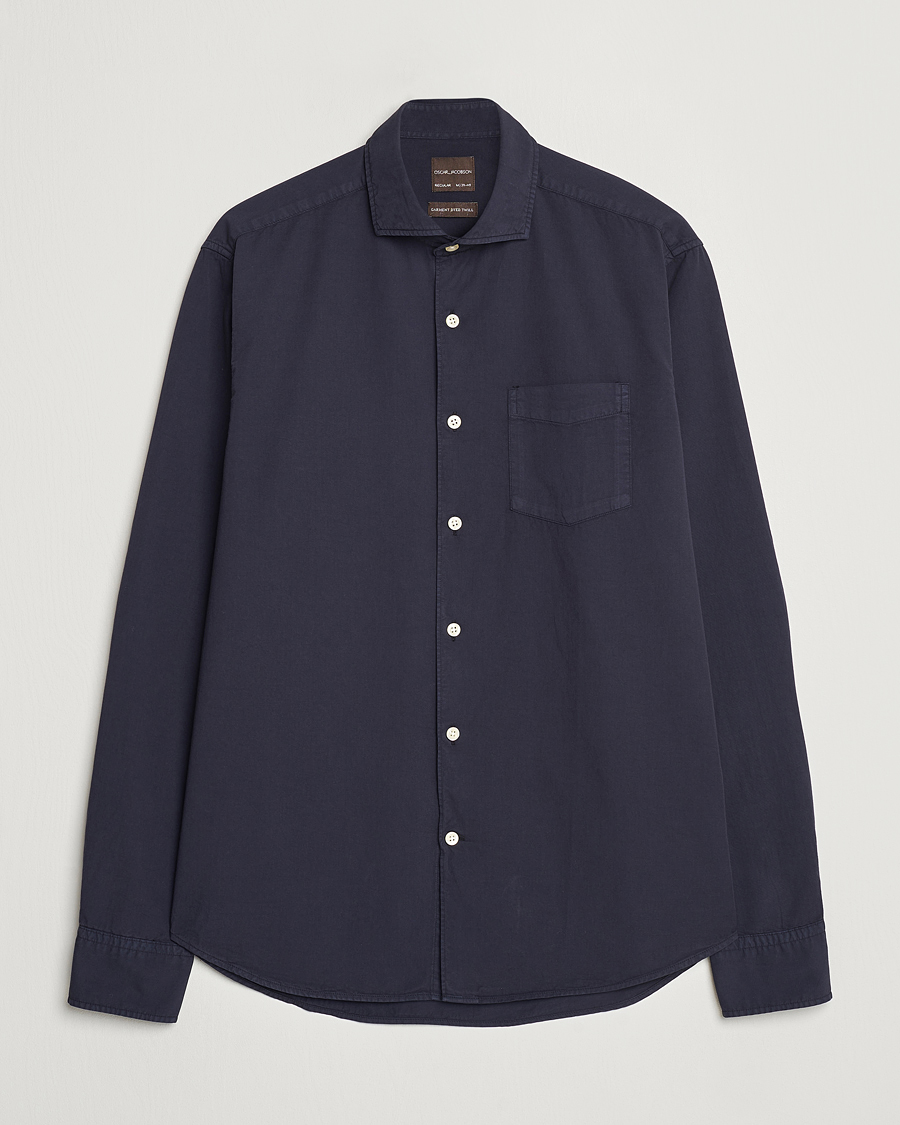 Herre | Skjorter | Oscar Jacobson | Reg Fit Wide Spread Collar Twill Night Blue