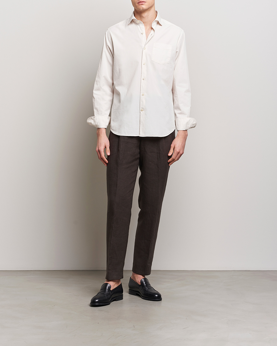 Herre | Skjorter | Oscar Jacobson | Reg Fit Wide Spread Collar Twill Ecru White