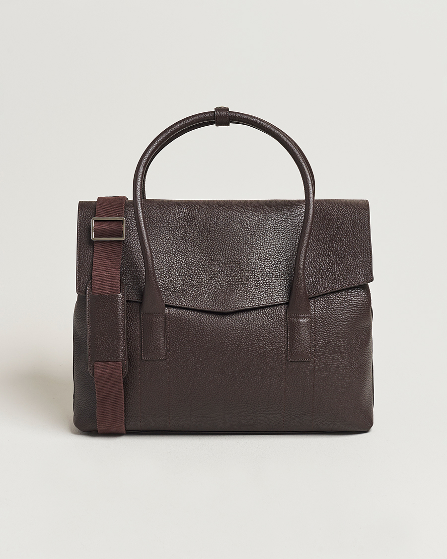 Herre | Tasker | Oscar Jacobson | Overnight Leather Bag Dark Mud Brown