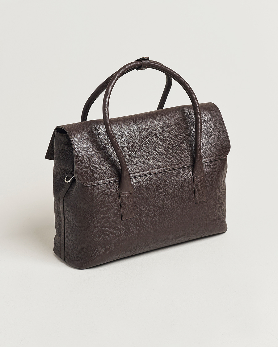 Herre | Tasker | Oscar Jacobson | Overnight Leather Bag Dark Mud Brown