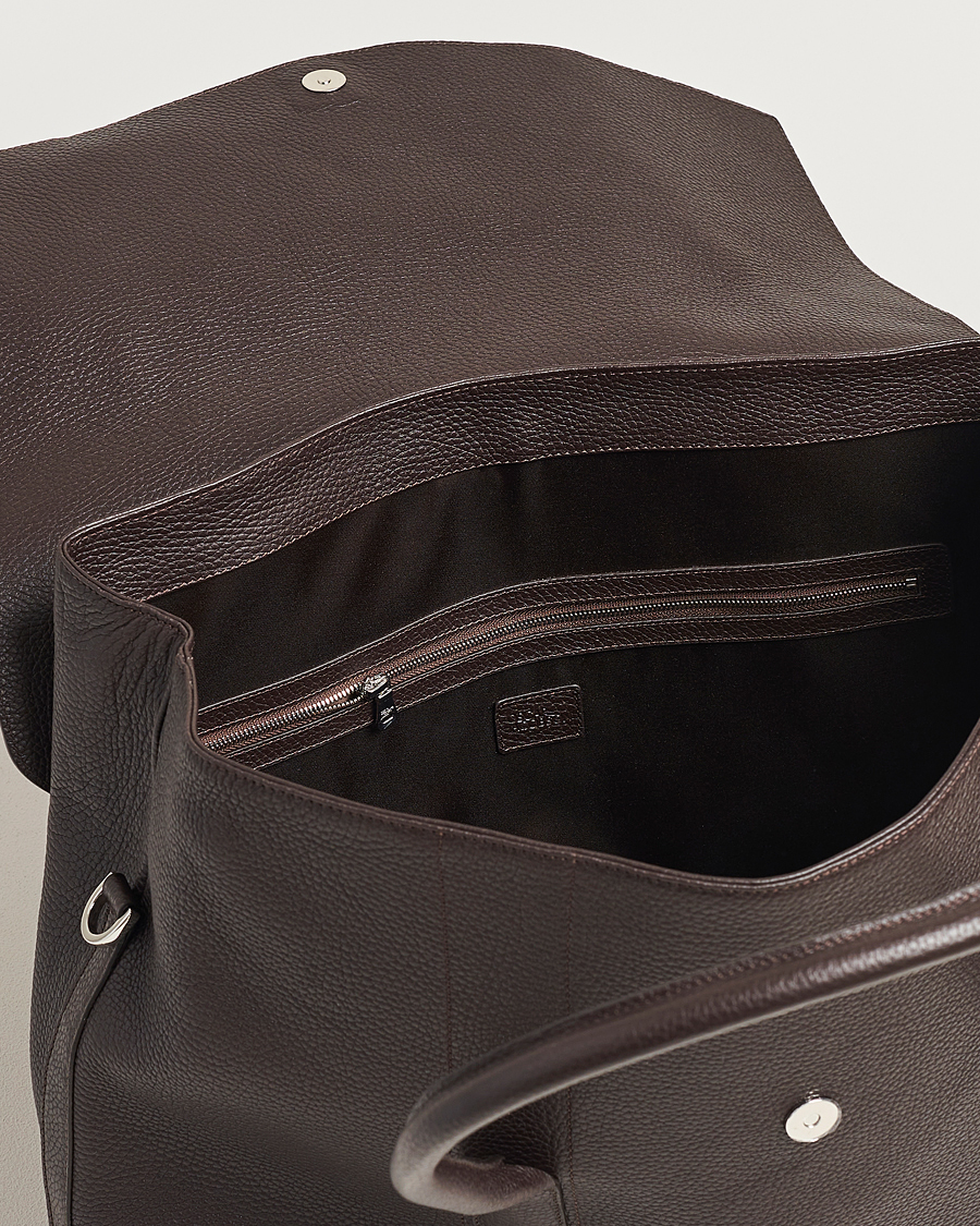 Herre | Tasker | Oscar Jacobson | Overnight Leather Bag Dark Mud Brown