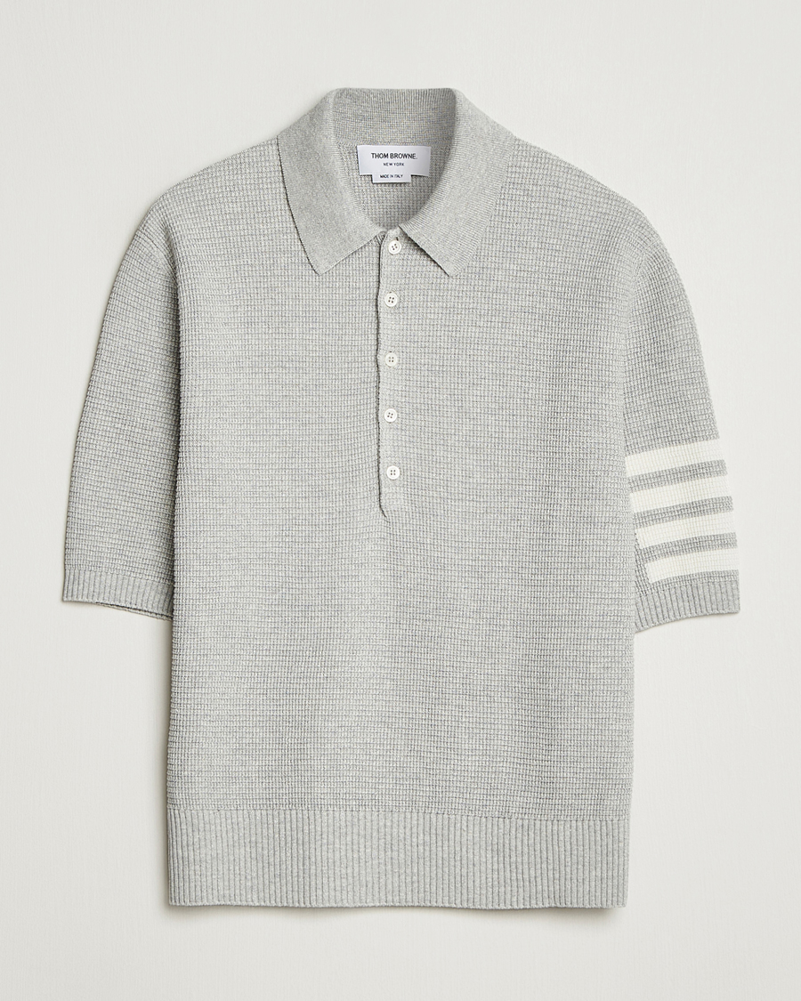 Herre | Polotrøjer | Thom Browne | Textured 4 Bar Knitted Polo Light Grey