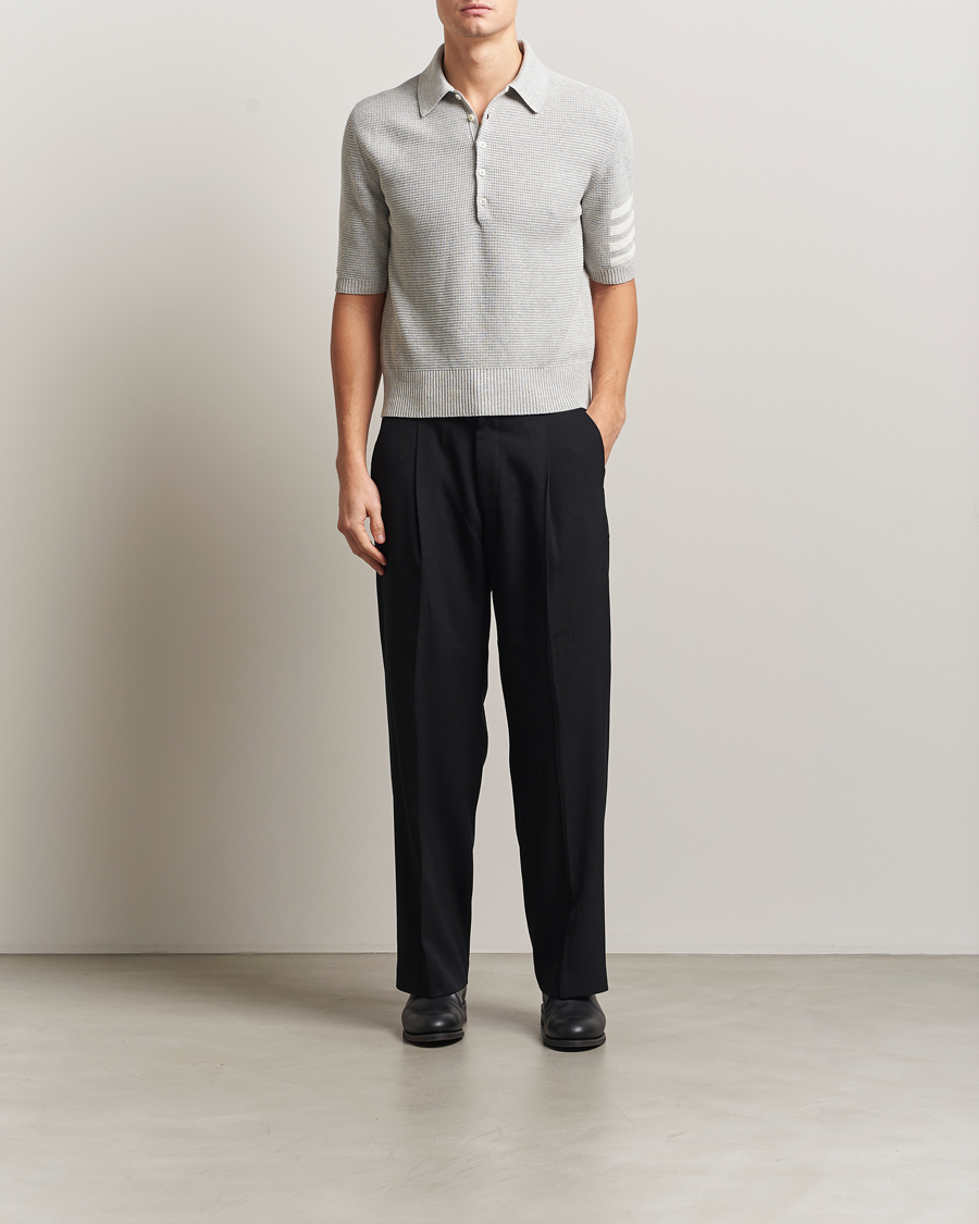 Herre | Polotrøjer | Thom Browne | Textured 4 Bar Knitted Polo Light Grey