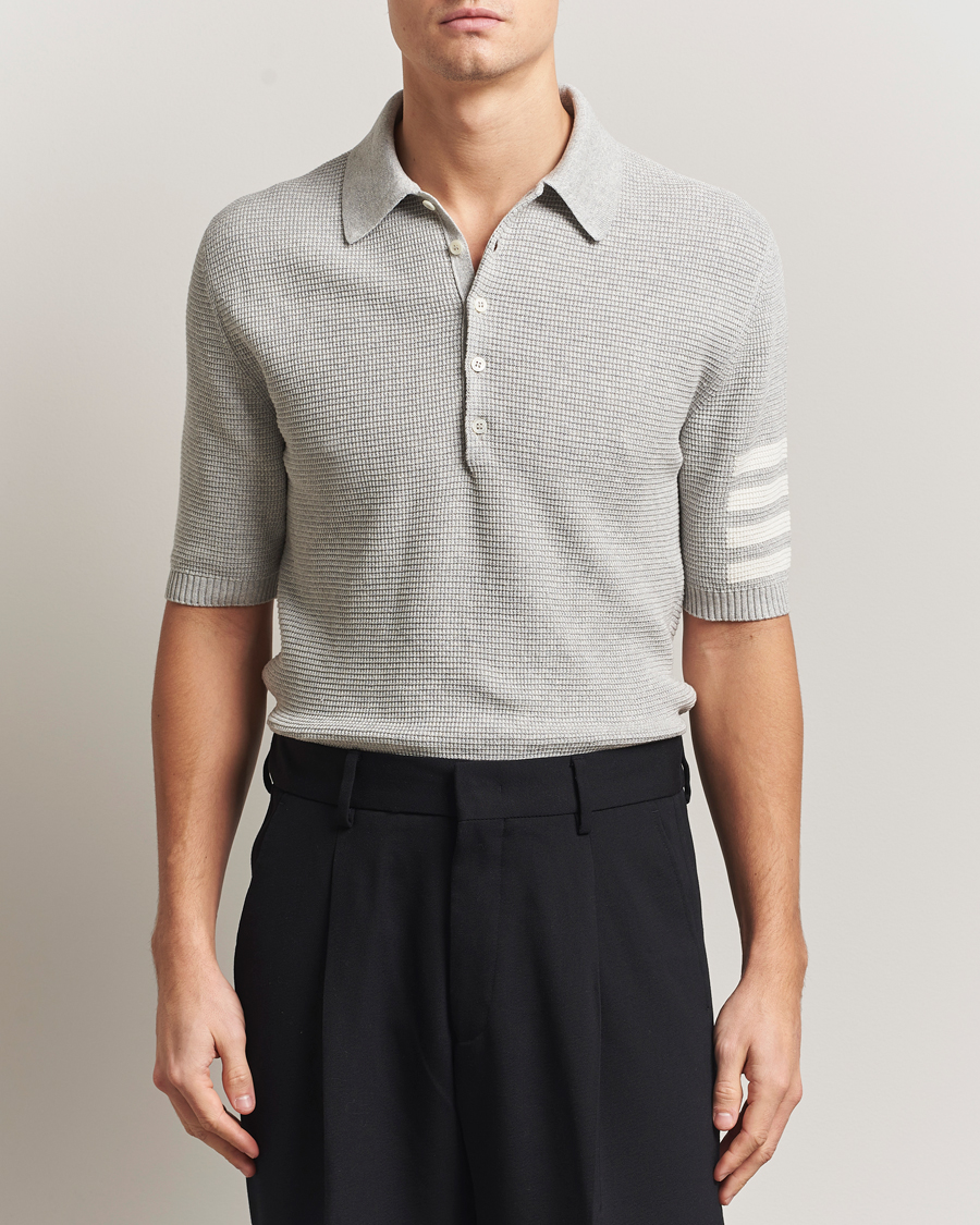 Herre | Polotrøjer | Thom Browne | Textured 4 Bar Knitted Polo Light Grey