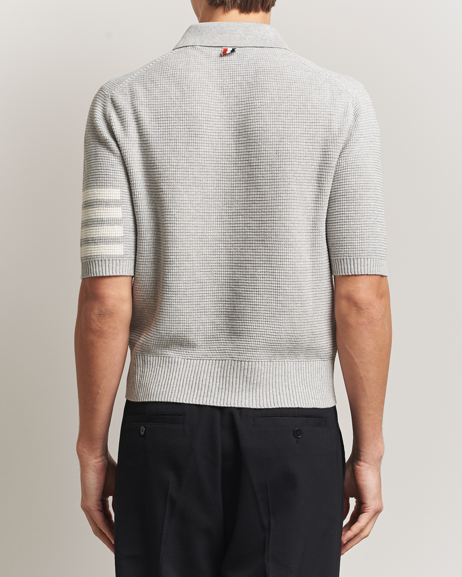 Herre | Polotrøjer | Thom Browne | Textured 4 Bar Knitted Polo Light Grey