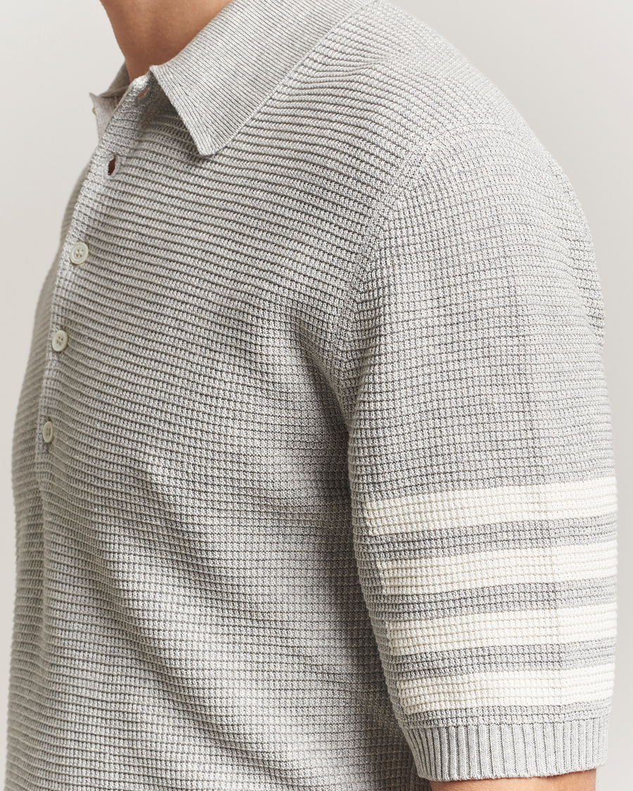 Herre | Polotrøjer | Thom Browne | Textured 4 Bar Knitted Polo Light Grey