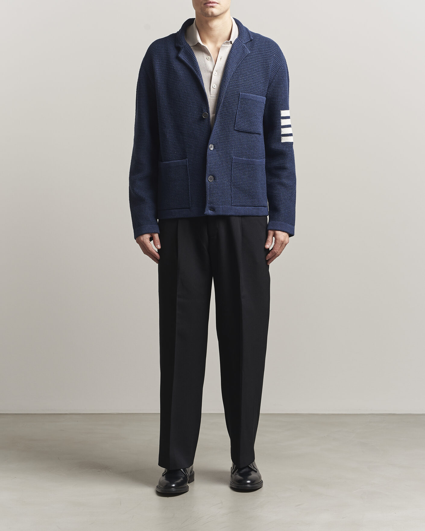 Herre | Trøjer | Thom Browne | Textured 4 Bar Cardigan Jacket Navy