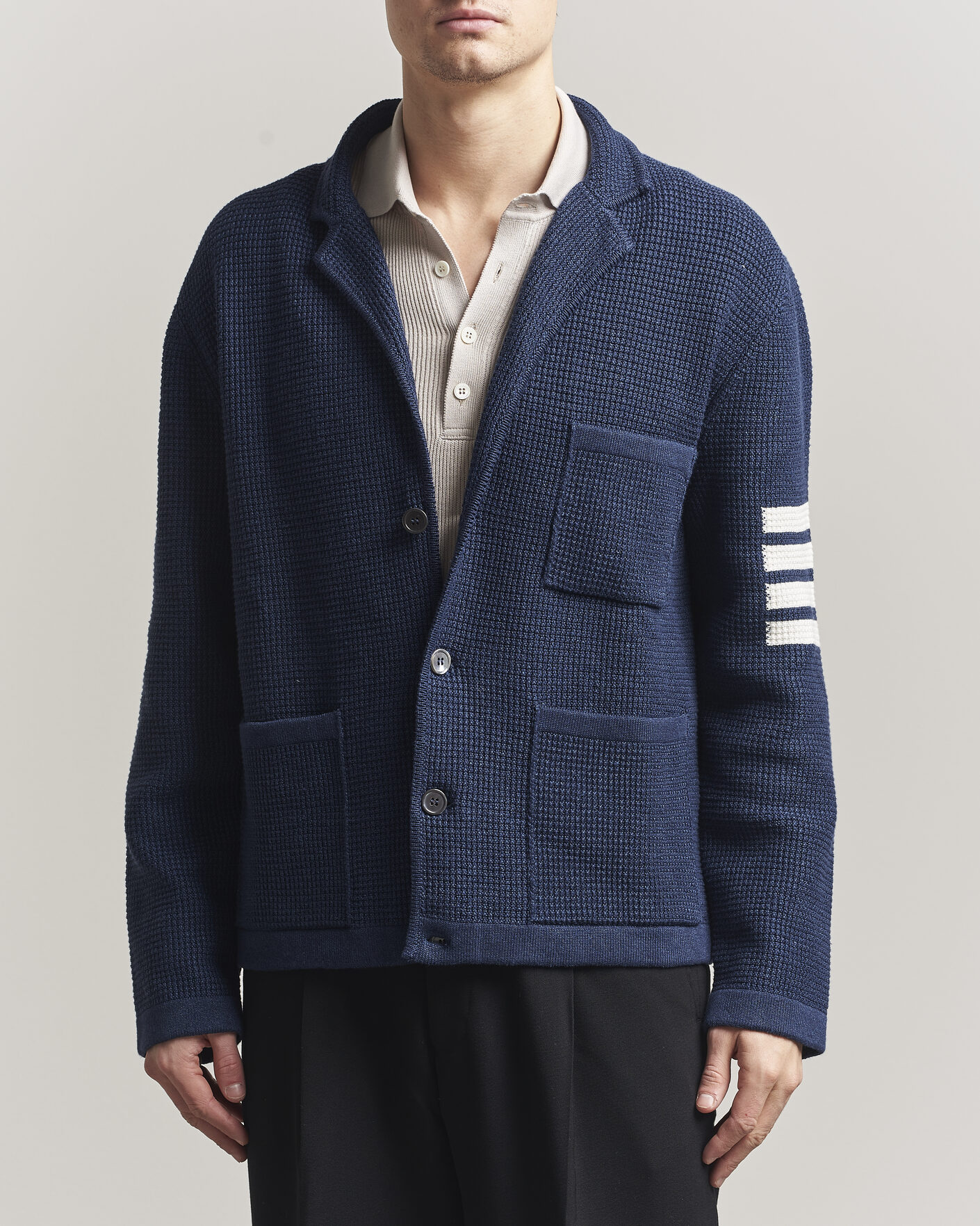 Herre | Trøjer | Thom Browne | Textured 4 Bar Cardigan Jacket Navy