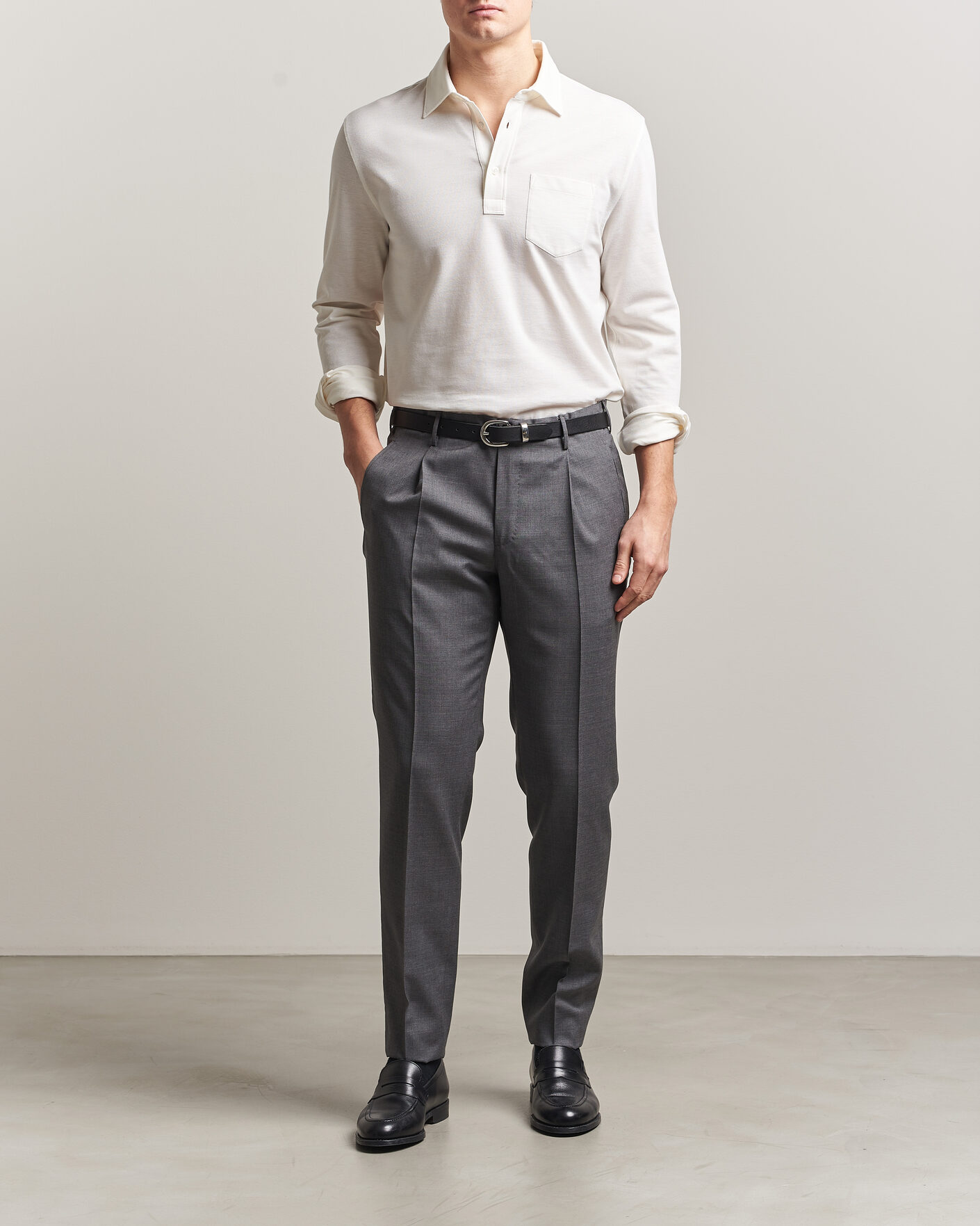 Herre | Polotrøjer | Ralph Lauren Purple Label | Cotton/Cashmere Long Sleeve Polo Off White
