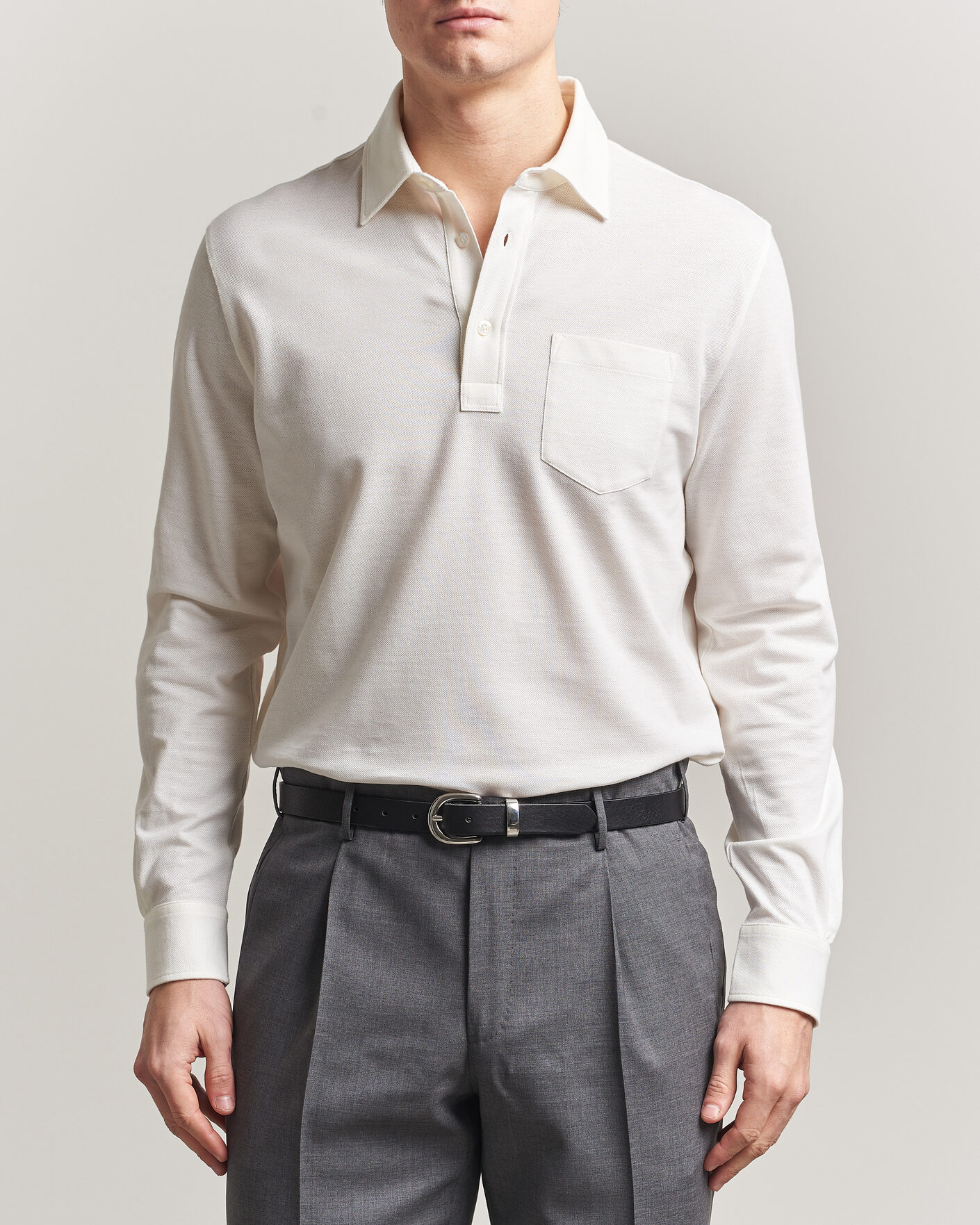 Herre | Polotrøjer | Ralph Lauren Purple Label | Cotton/Cashmere Long Sleeve Polo Off White
