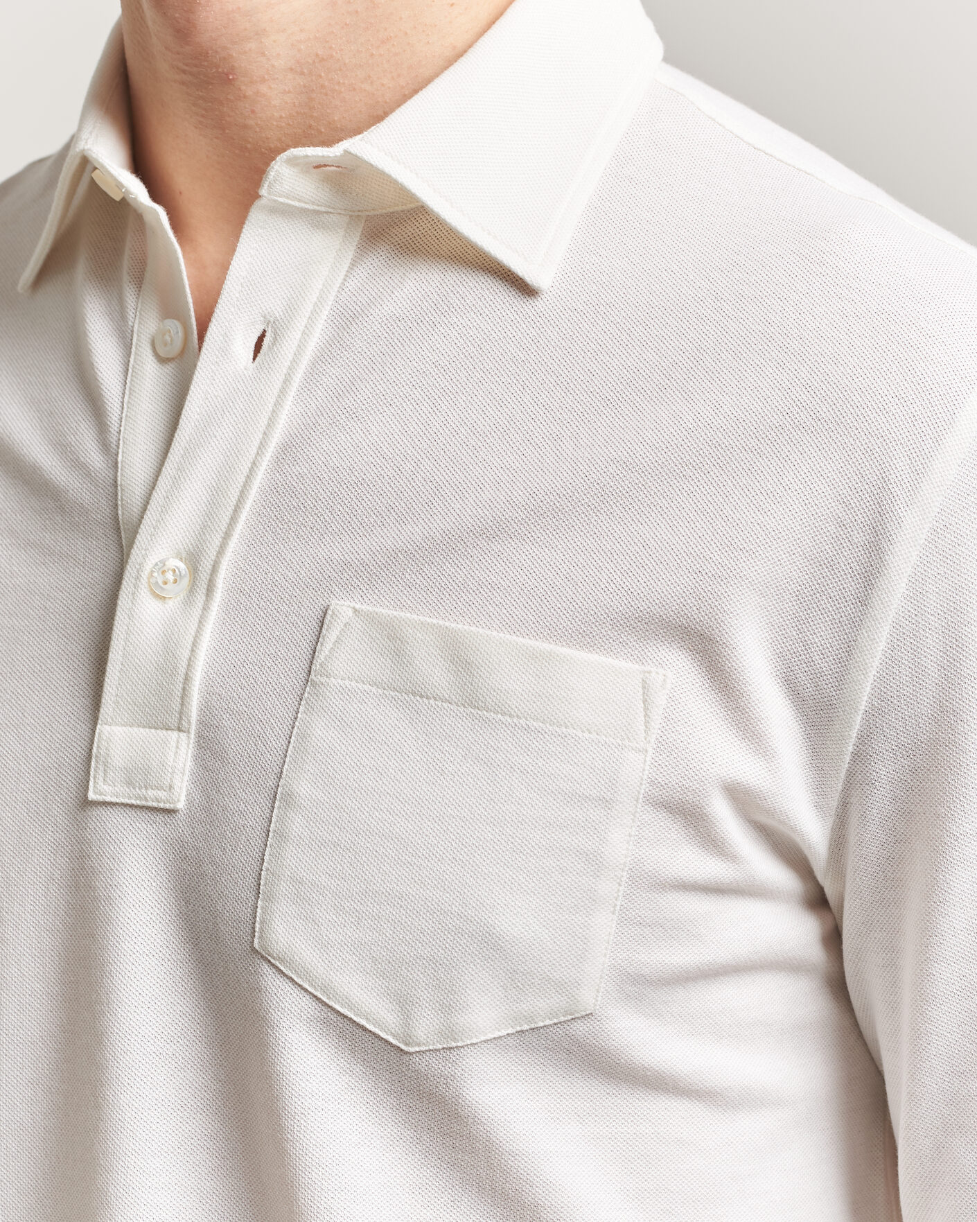 Herre | Polotrøjer | Ralph Lauren Purple Label | Cotton/Cashmere Long Sleeve Polo Off White