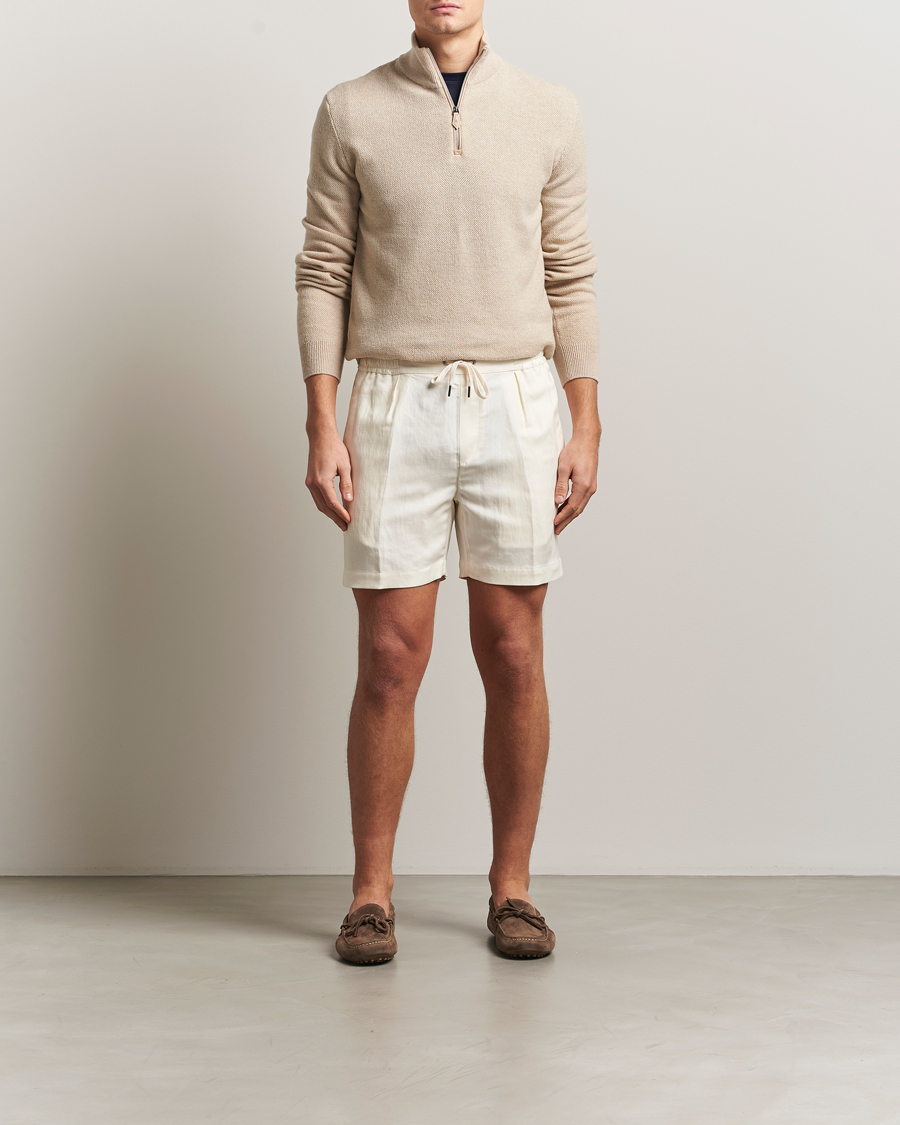 Herre | Trøjer | Ralph Lauren Purple Label | Cashmere Birdseye Half Zip Beige