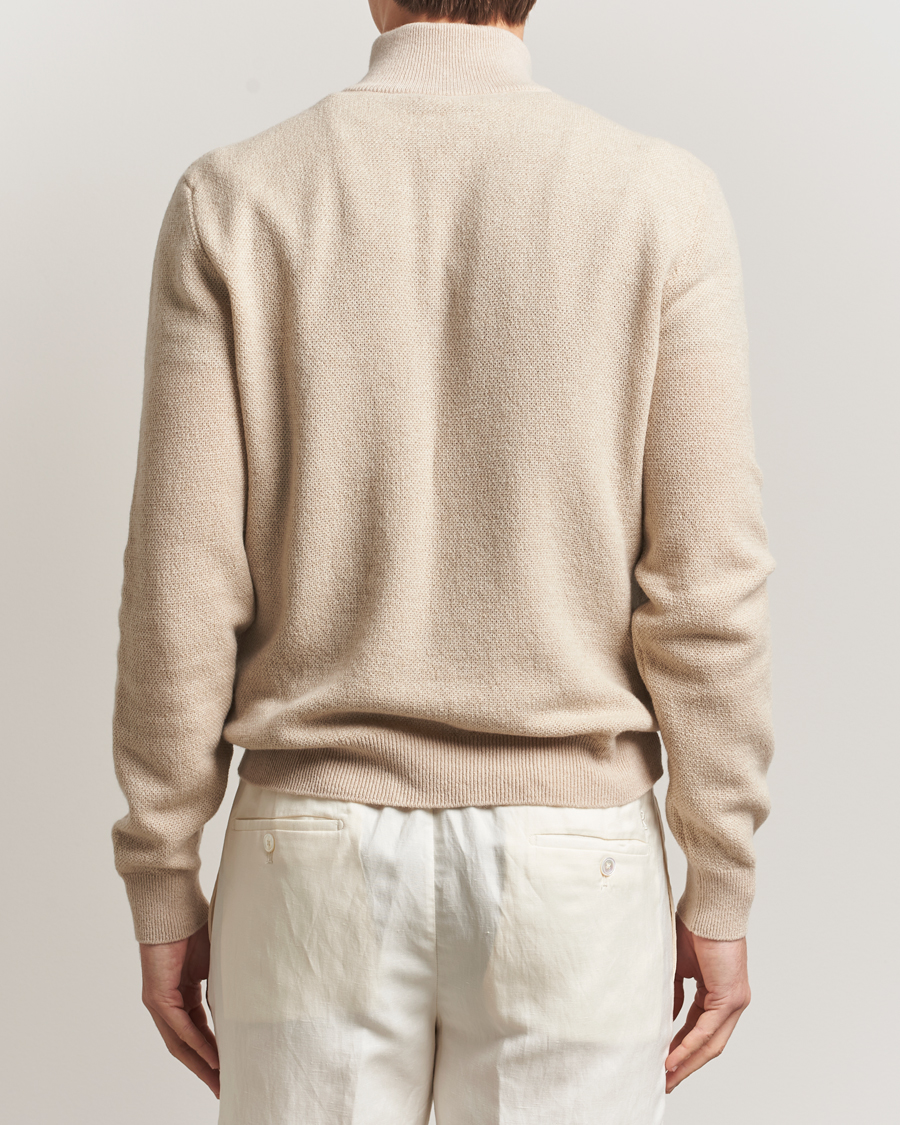 Herre | Trøjer | Ralph Lauren Purple Label | Cashmere Birdseye Half Zip Beige