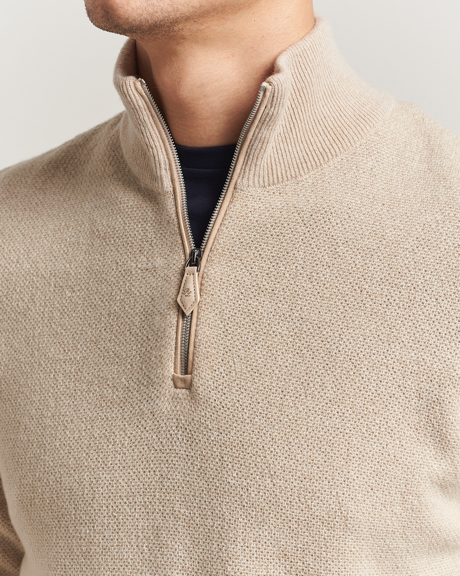 Herre | Trøjer | Ralph Lauren Purple Label | Cashmere Birdseye Half Zip Beige