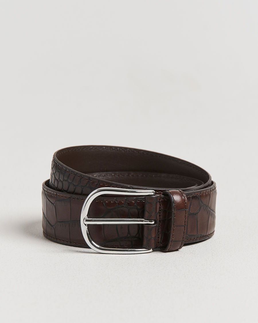 Herre | Bælter | Anderson's | Embossed 3,5cm Leather Belt Brown
