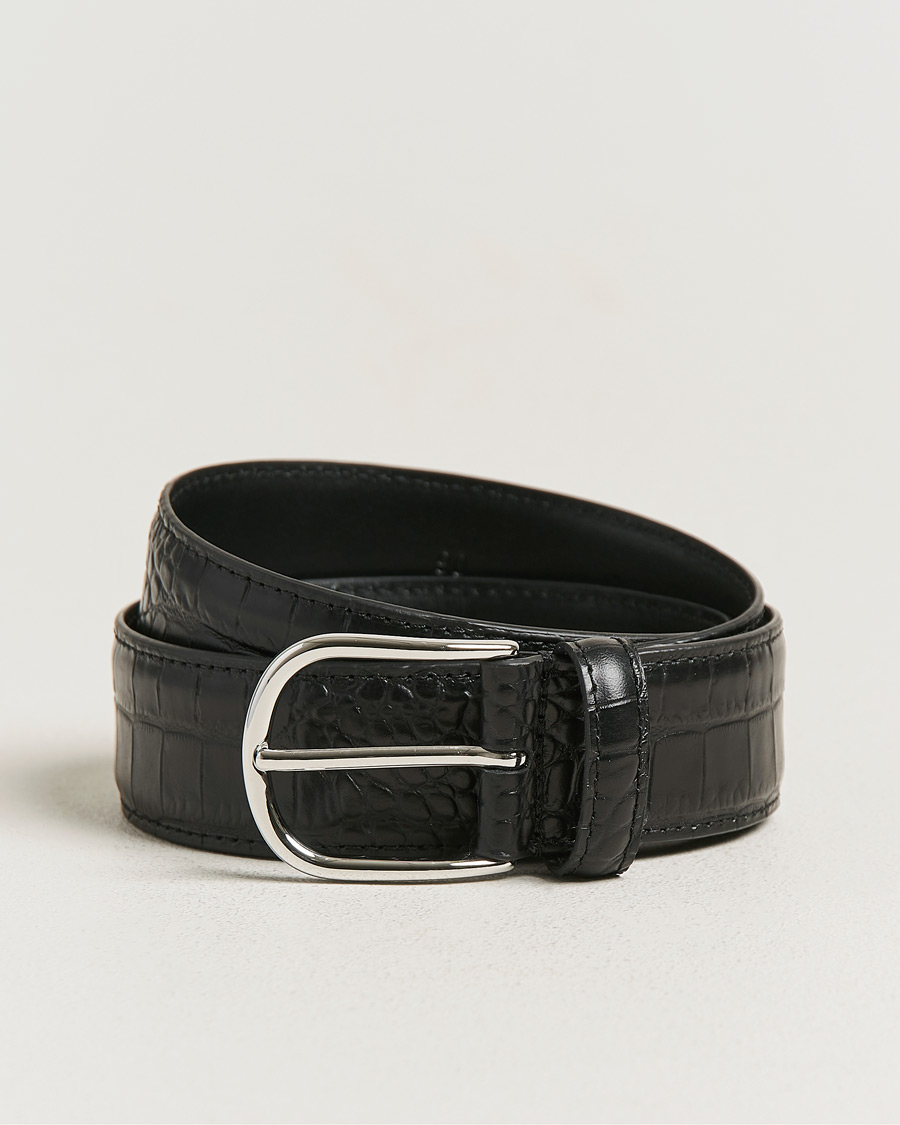 Herre | Bælter | Anderson's | Embossed 3,5cm Leather Belt Black