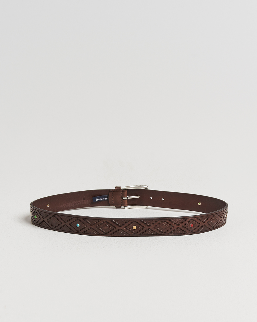 Herre | Bælter | Anderson's | Diamond Pattern Western 3,5cm Belt Brown