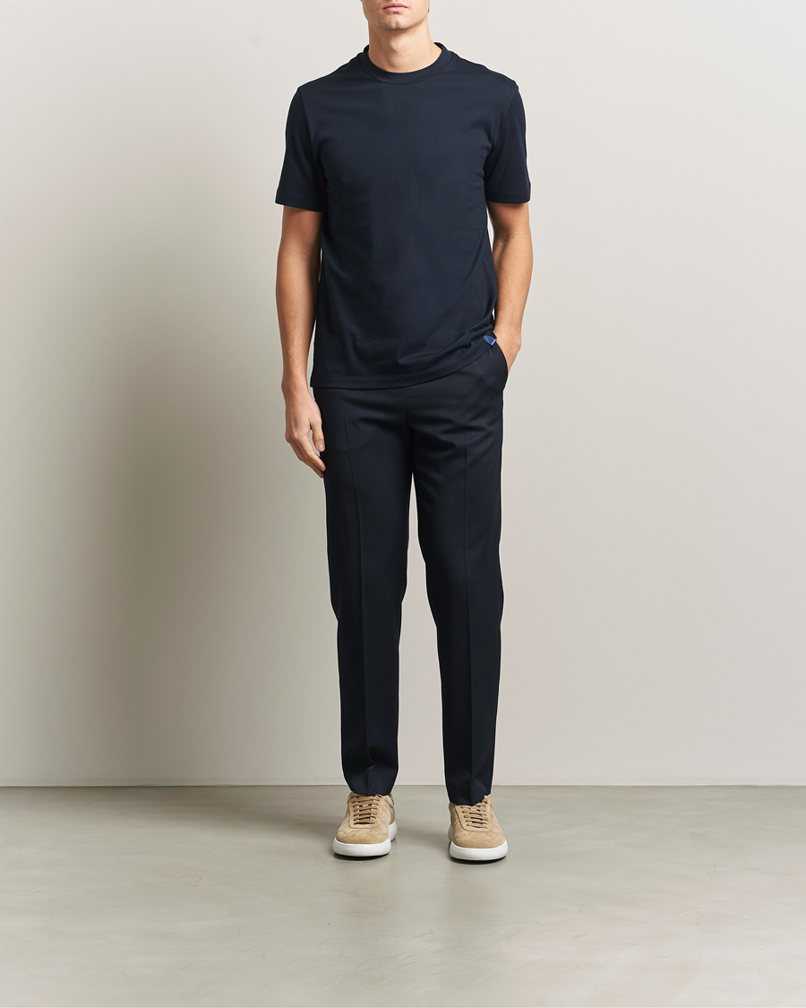 Herre | T-Shirts | Brioni | Short Sleeve Cotton T-Shirt Navy