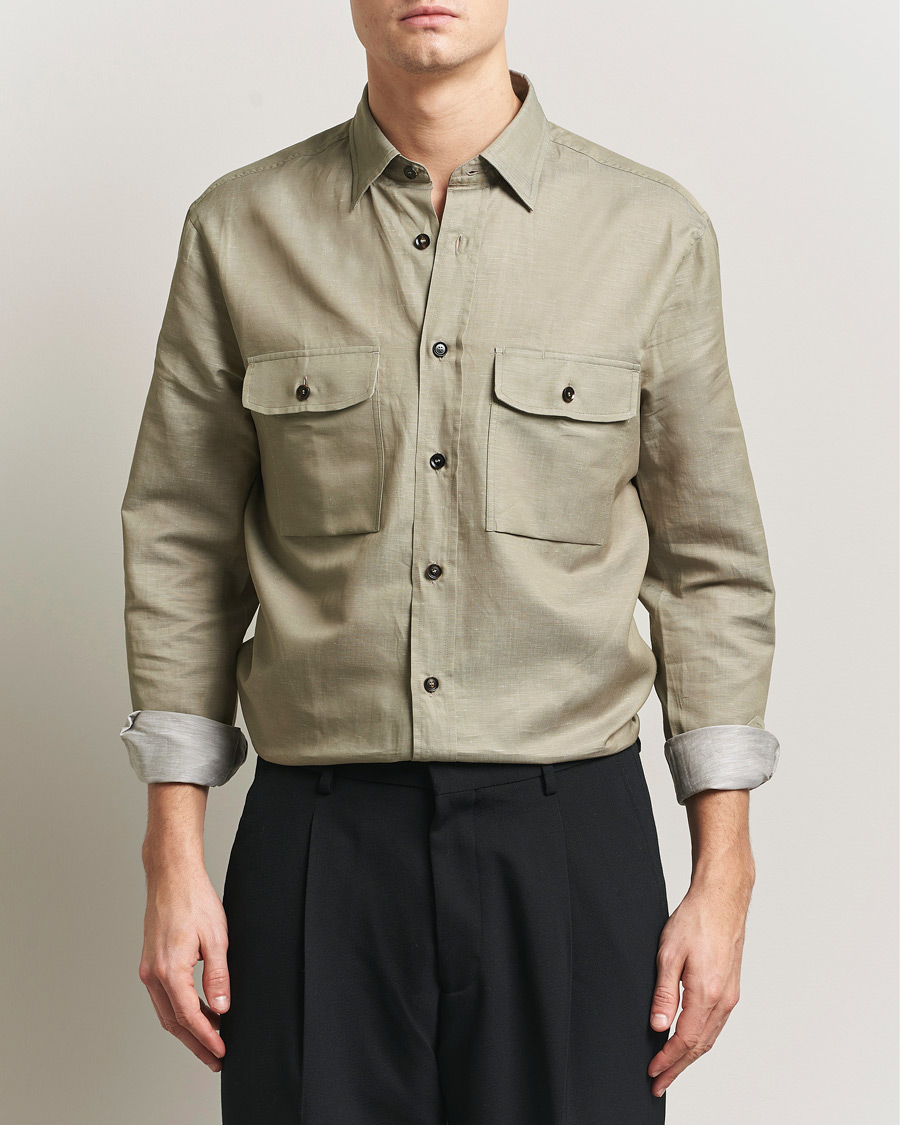 Herre | Skjorter | Brioni | Cotton/Linen Overshirt Olive