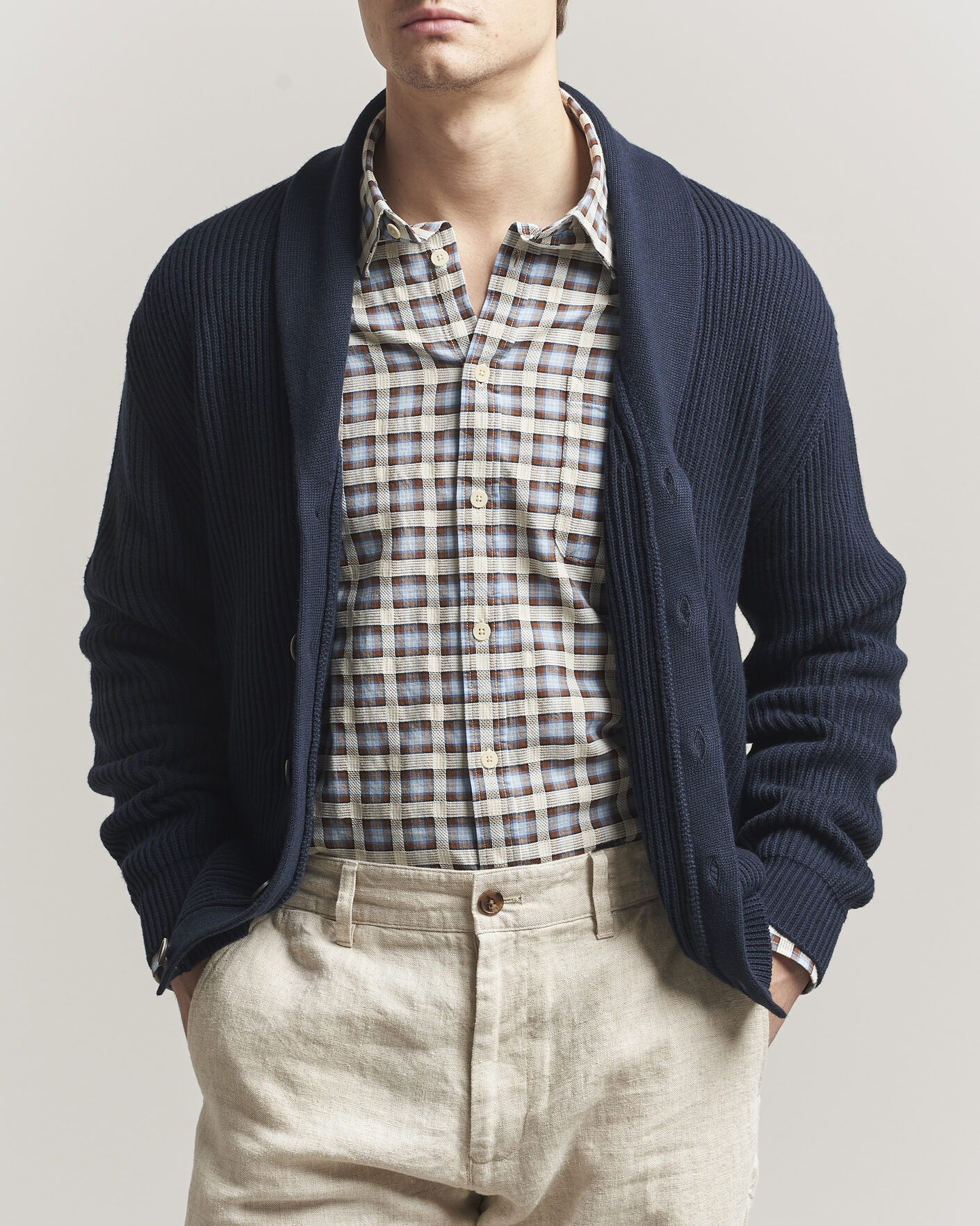 Herre | Trøjer | Altea | Cotton/Cashmere Shawl Cardigan Navy