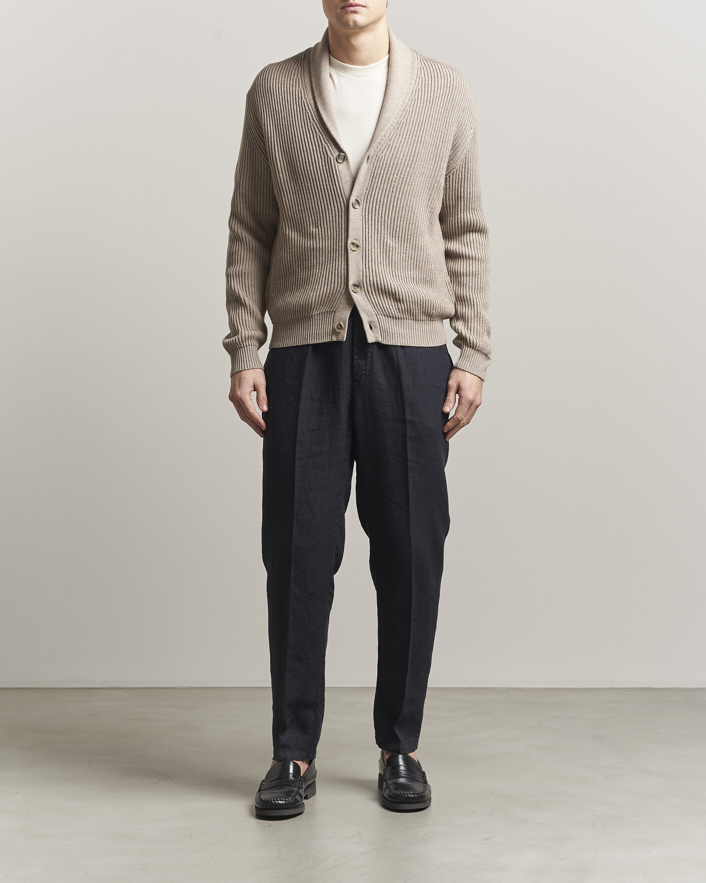Herre | Trøjer | Altea | Cotton/Cashmere Shawl Cardigan Taupe