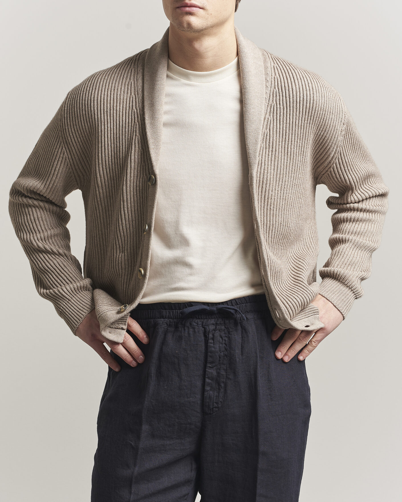 Herre | Trøjer | Altea | Cotton/Cashmere Shawl Cardigan Taupe