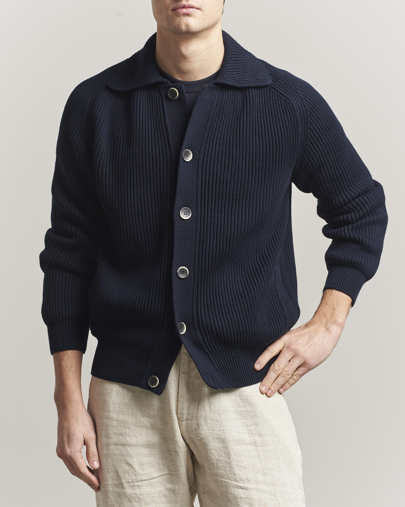 Herre | Trøjer | Altea | Cotton Rib Cardigan Jacket Navy