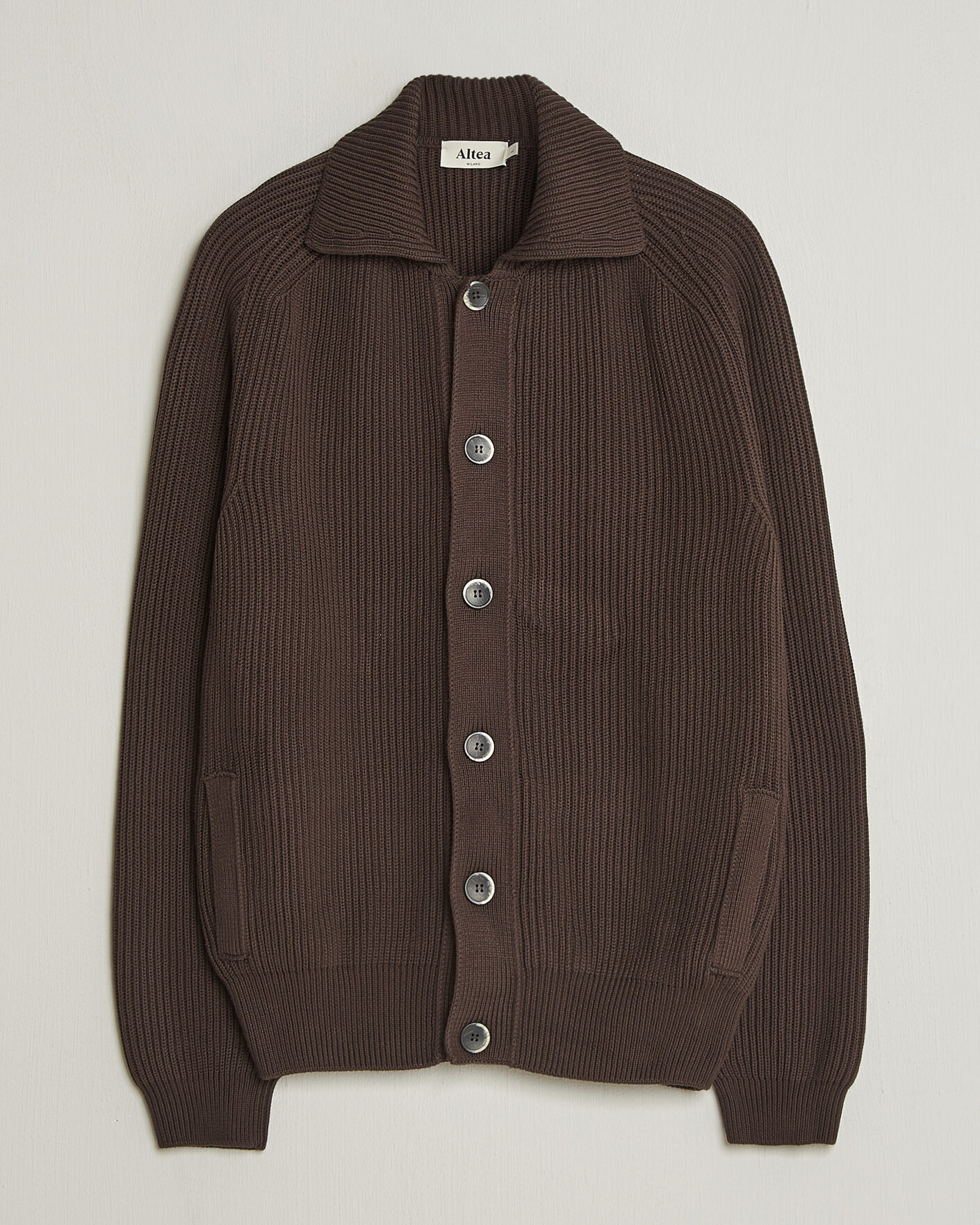 Herre | Trøjer | Altea | Cotton Rib Cardigan Jacket Dark Brown