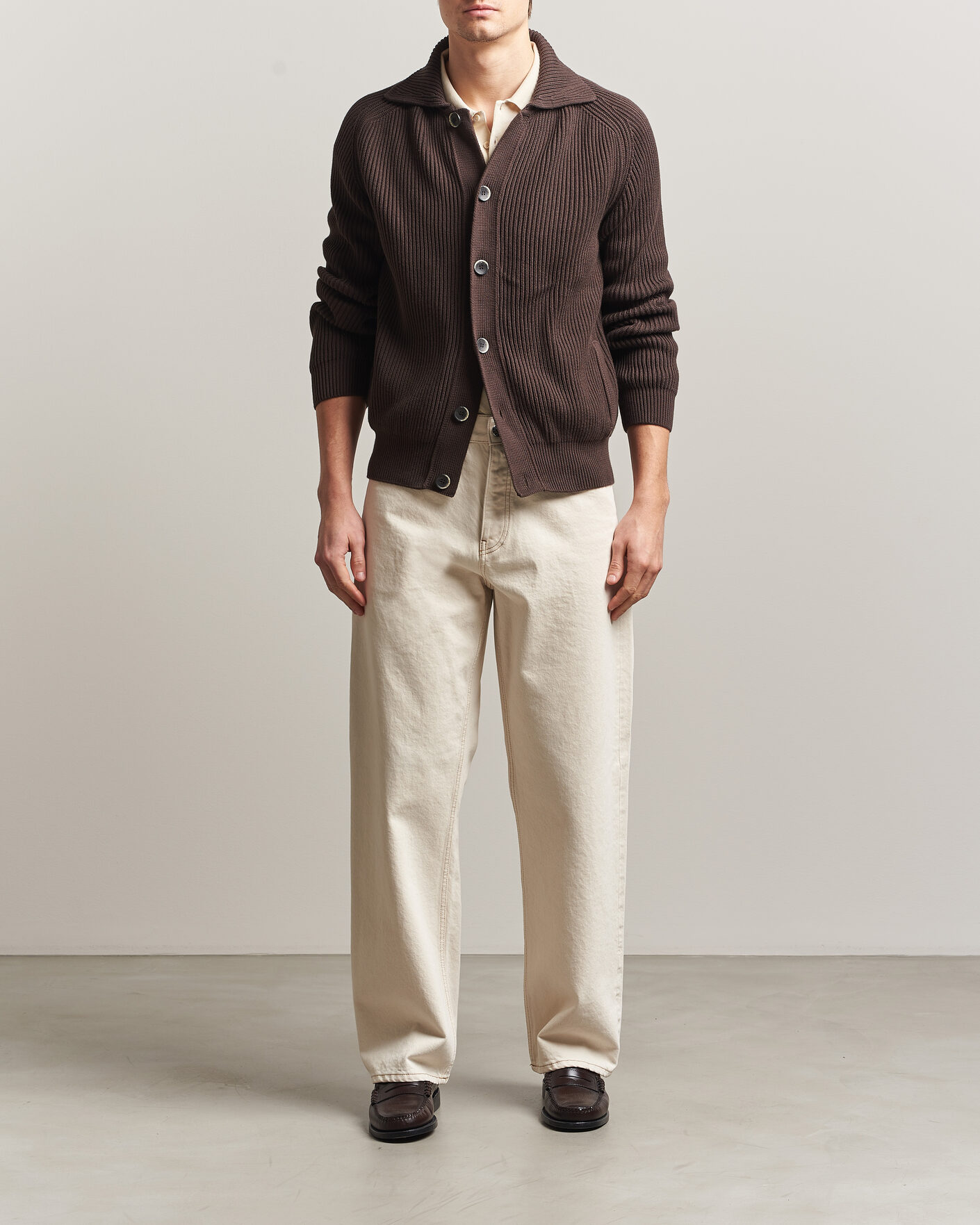 Herre | Trøjer | Altea | Cotton Rib Cardigan Jacket Dark Brown