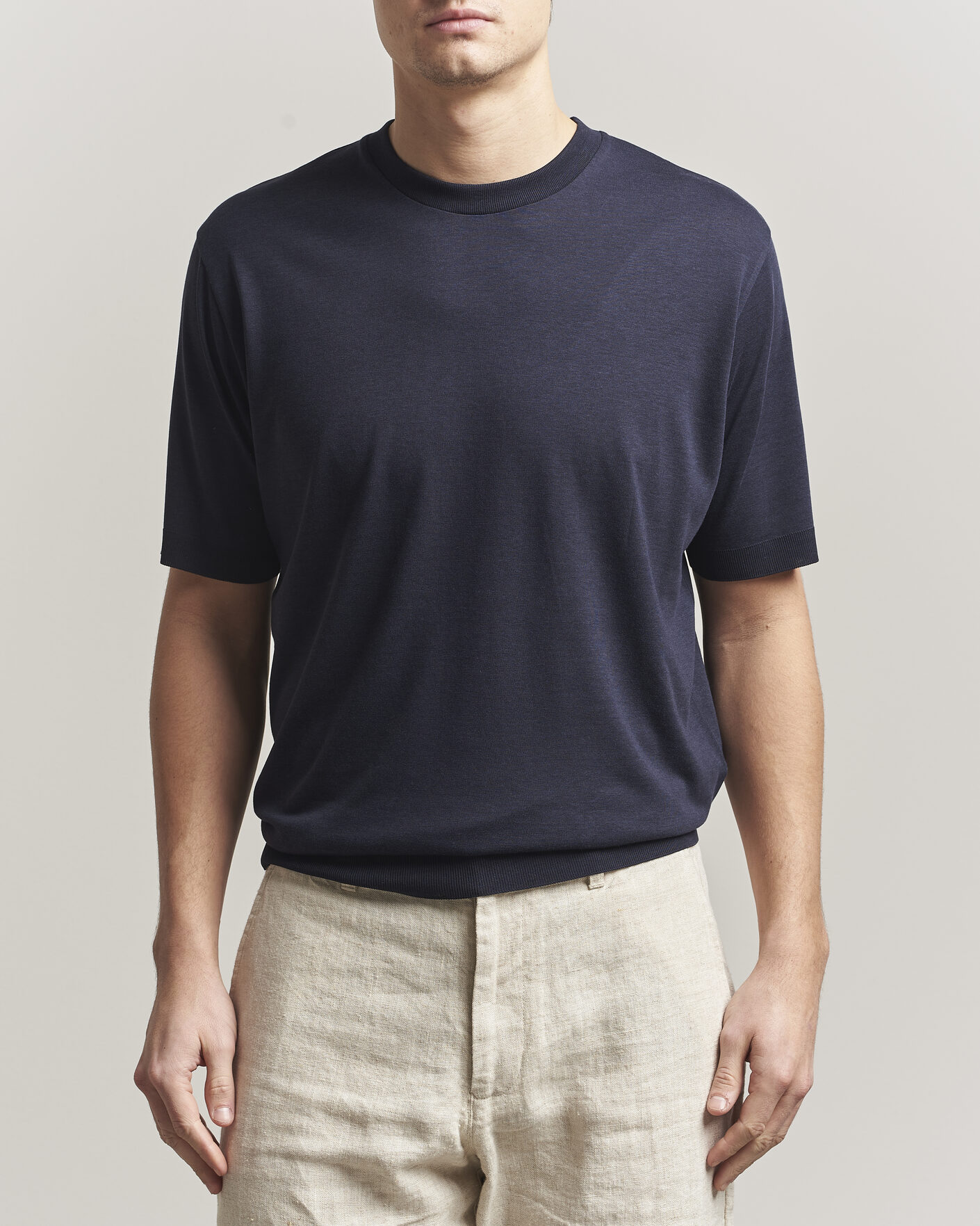 Herre | T-Shirts | Altea | Cotton/Stretch Knitted T-Shirt Navy