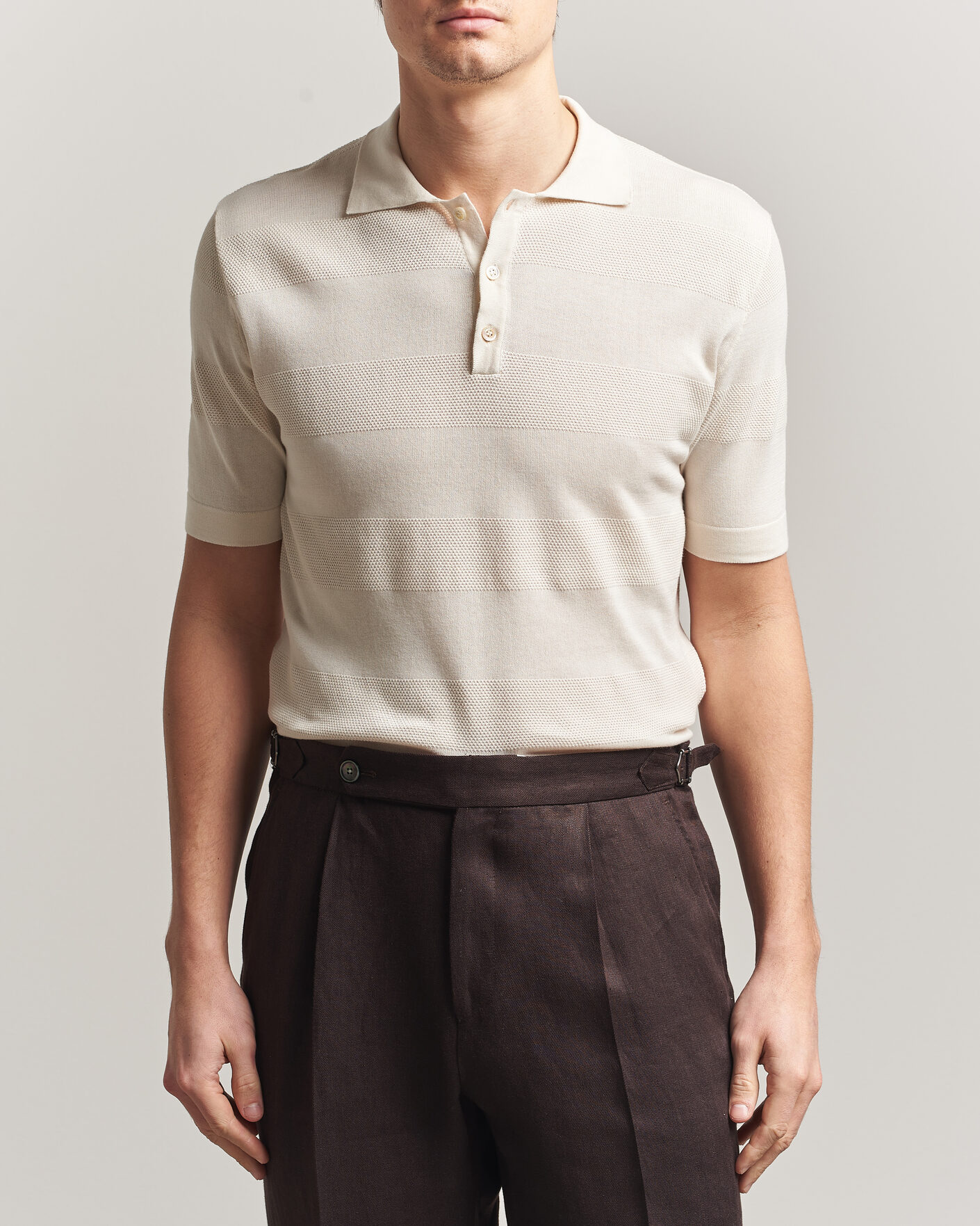 Herre | Polotrøjer | Altea | Block Stripe Knitted Polo Off White