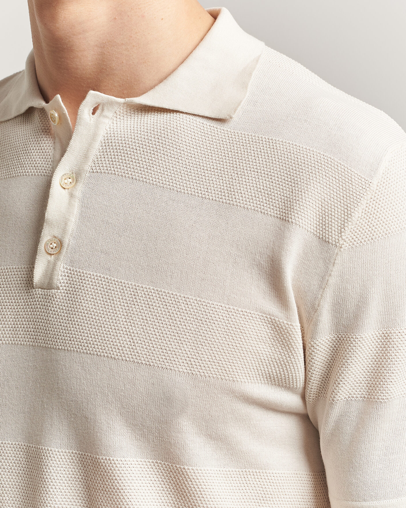 Herre | Polotrøjer | Altea | Block Stripe Knitted Polo Off White