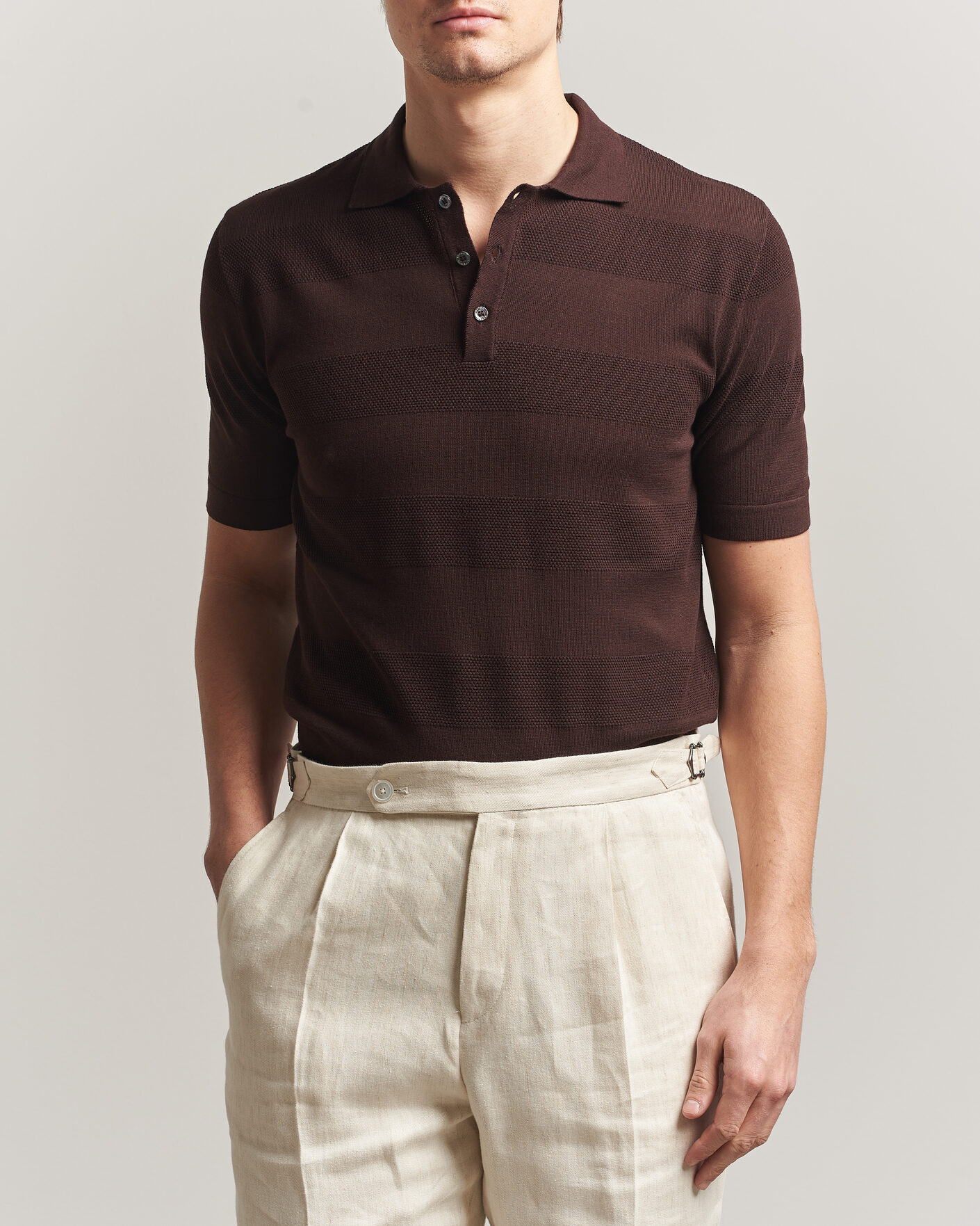 Herre | Polotrøjer | Altea | Block Stripe Knitted Polo Dark Brown