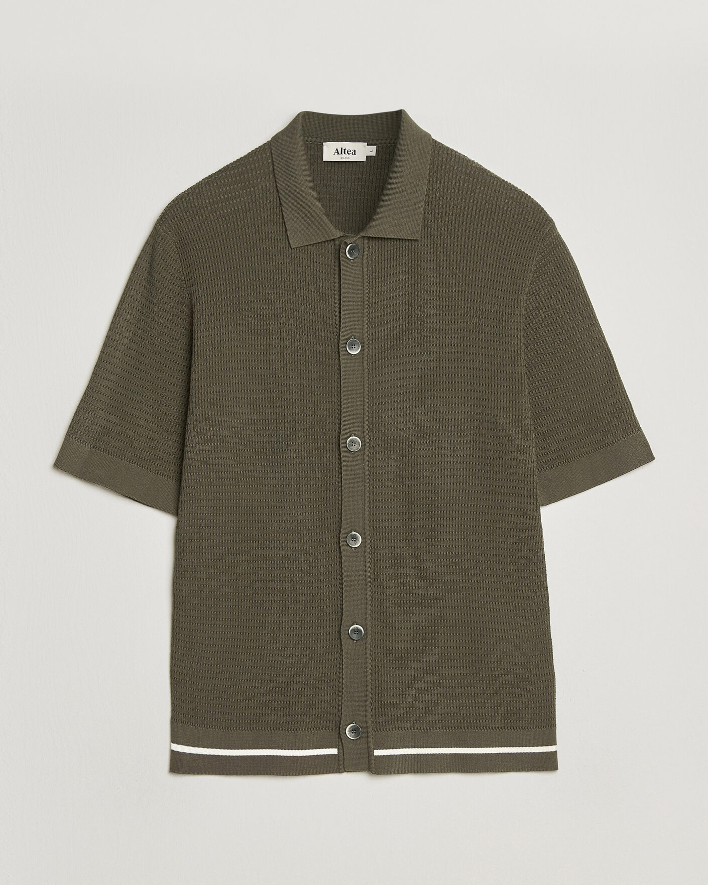 Herre | Skjorter | Altea | Bamboo Stitch Knitted Camp Shirt Dark Green