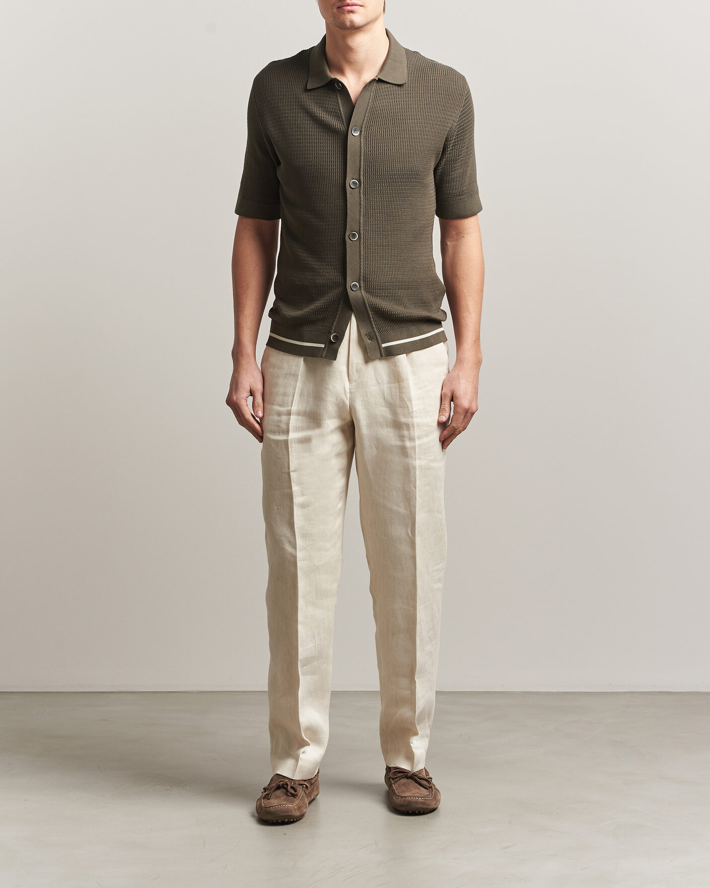 Herre | Skjorter | Altea | Bamboo Stitch Knitted Camp Shirt Dark Green