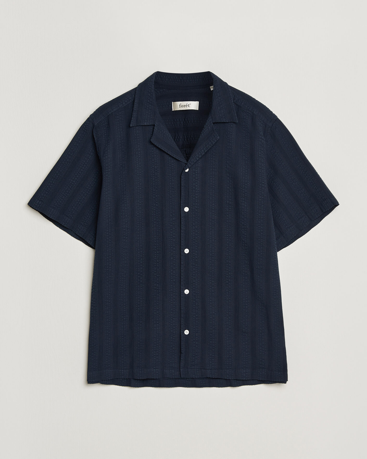 Herre | Skjorter | Forét | Peer Jacquard Stripe Regular Fit SS Shirt Navy
