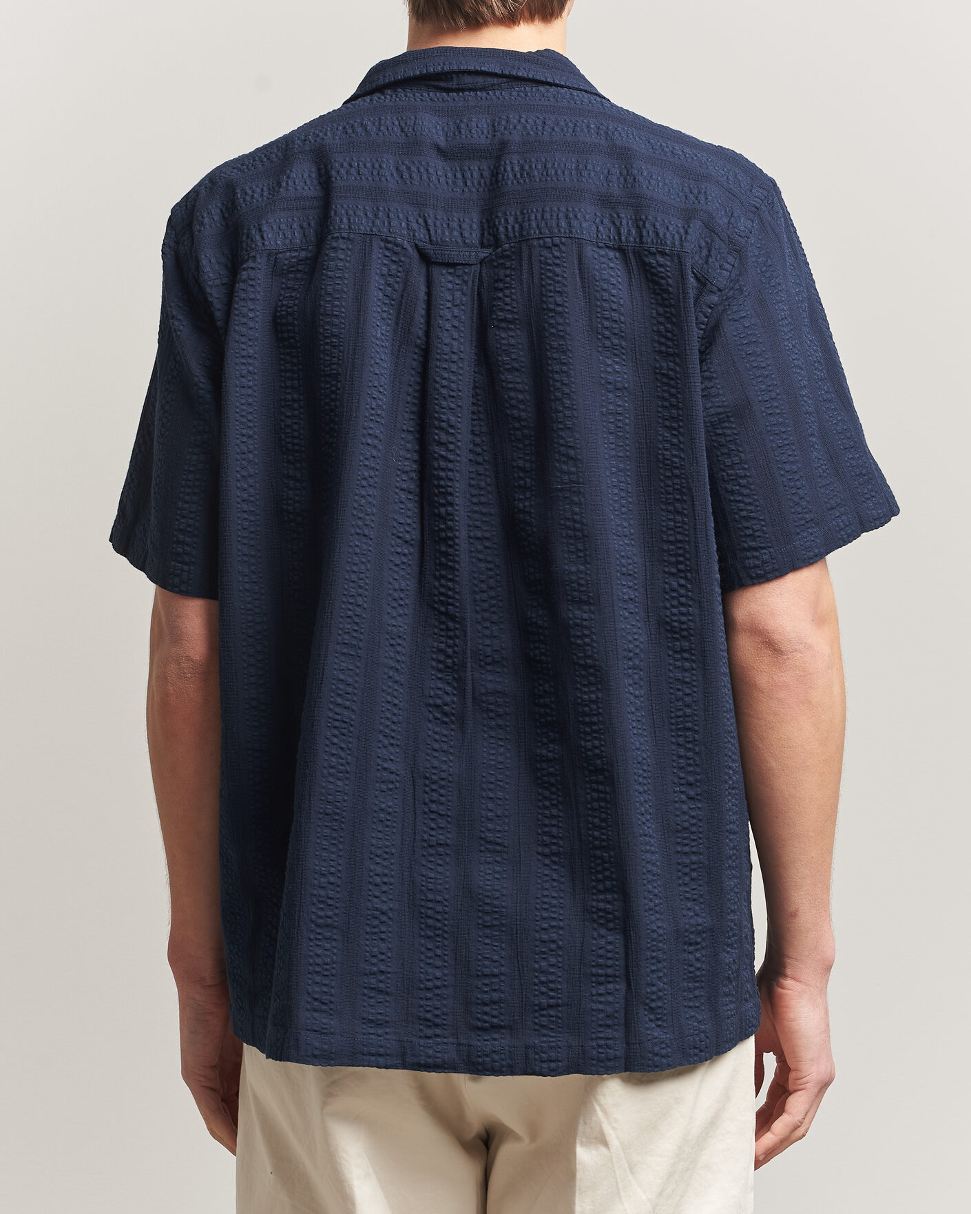 Herre | Skjorter | Forét | Peer Jacquard Stripe Regular Fit SS Shirt Navy
